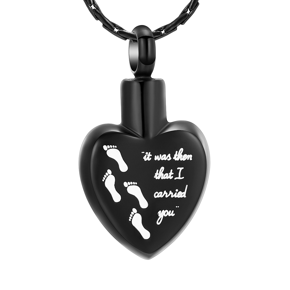 Foot Print Heart Ashes Pendant Memorial Necklace Cremation Urns Pendant Jewelry