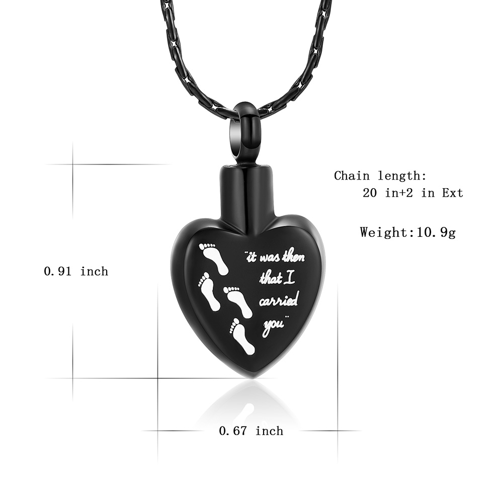 Foot Print Heart Ashes Pendant Memorial Necklace Cremation Urns Pendant Jewelry