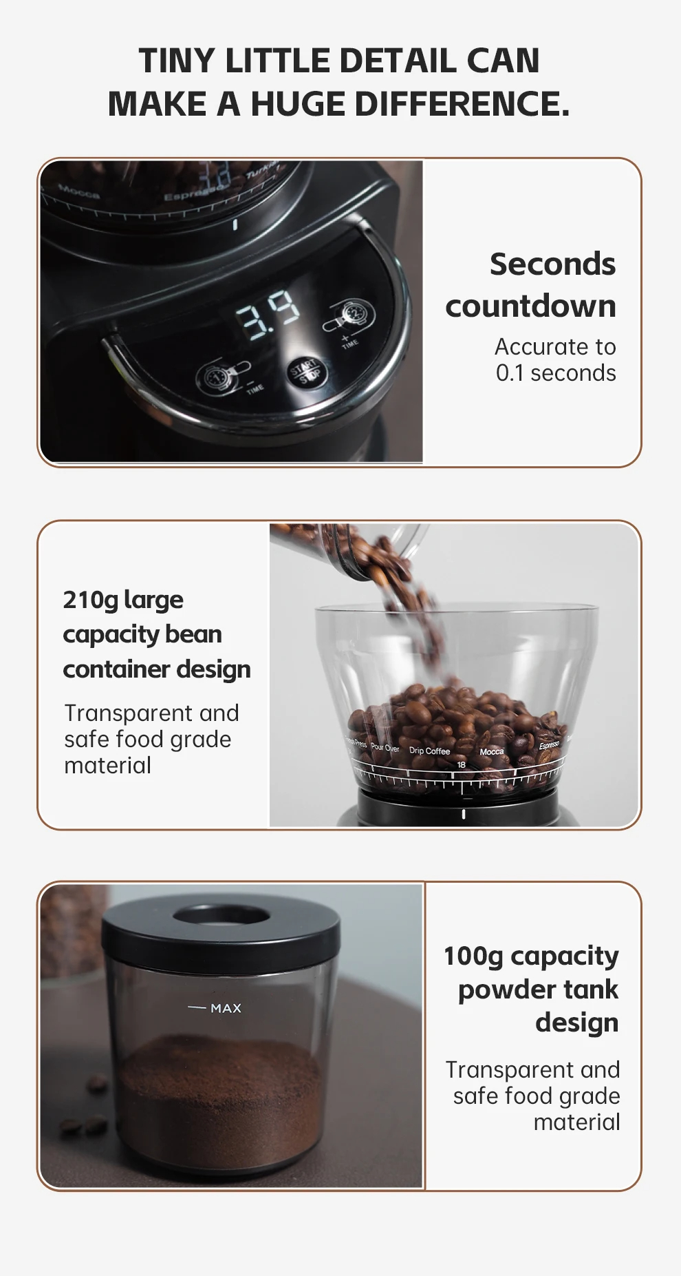 HiBREW G3G5 Kegelmahlwerk Espresso elektrisch Kaffeemühle für Kaffeemaschine