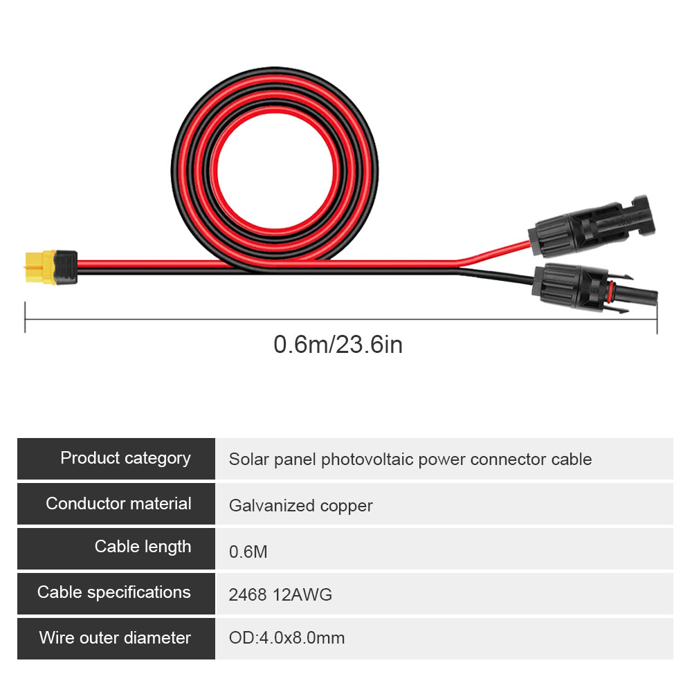 12 AWG XT60 Female to Solar Connector Solar Panel Extension Charging Cable USA
