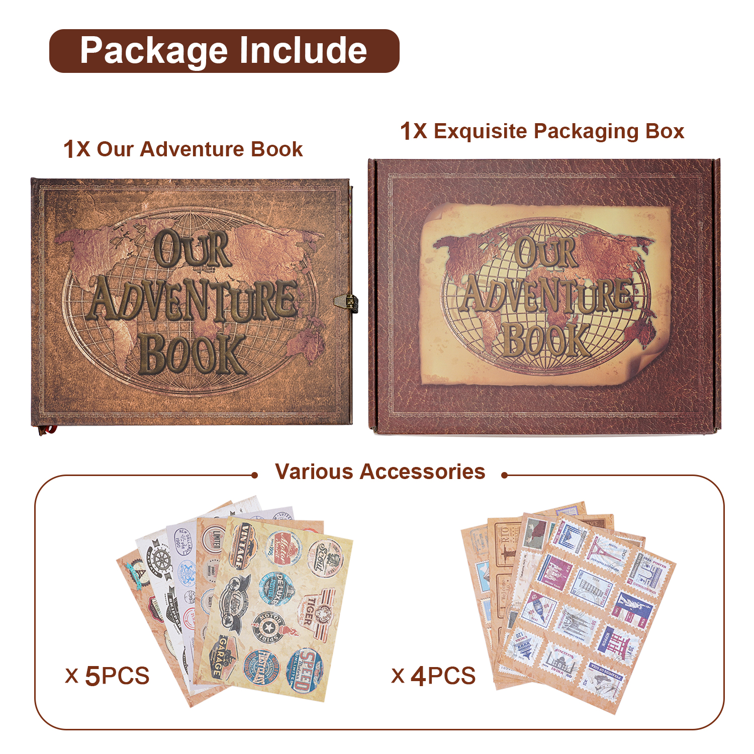 4 Type 180 Page Our Adventure Book Scrapbook Photo Album DIY Handmade Retro Gift - Picture 24 of 28