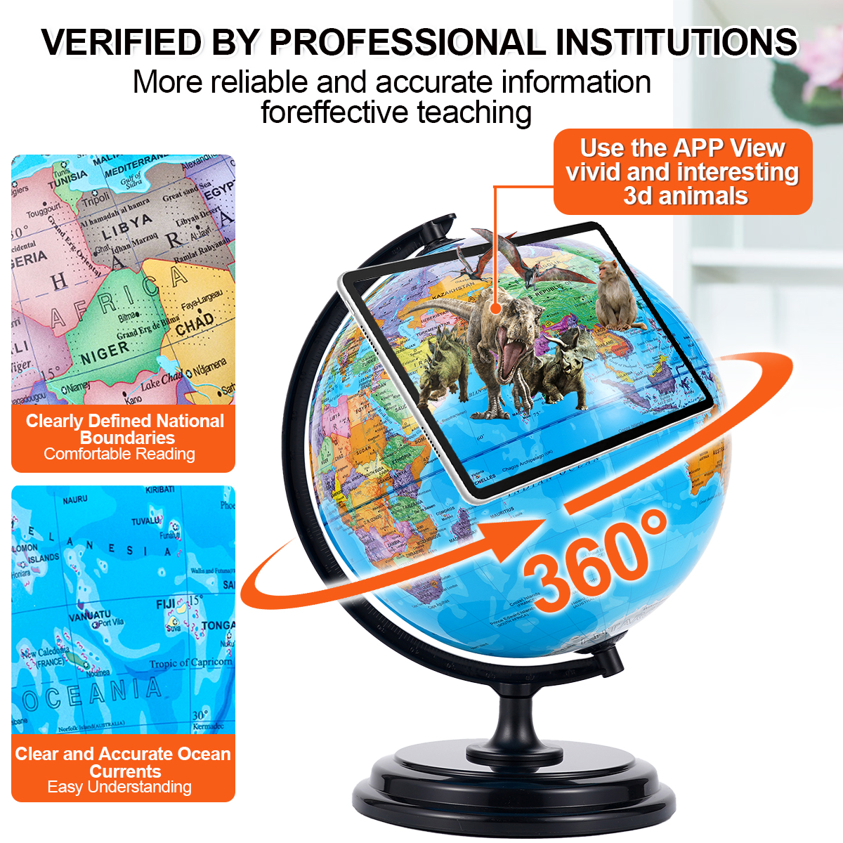 3D AR Large World Globe on Stand Rotating World Map Illuminated Night Lamp Gift