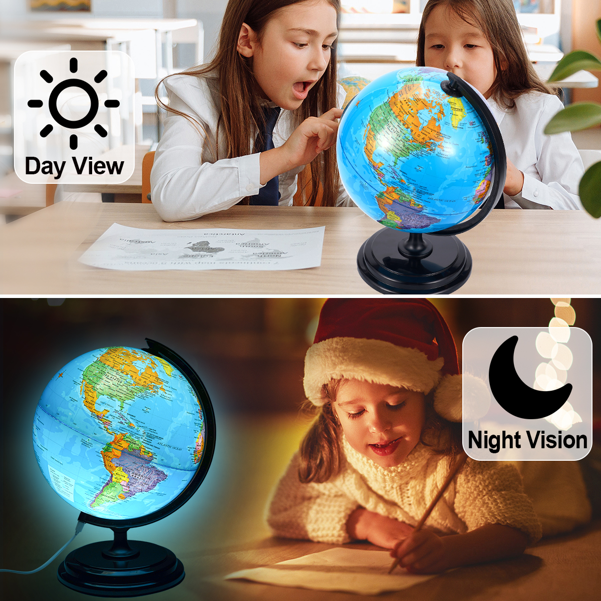 3D AR Large World Globe on Stand Rotating World Map Illuminated Night Lamp Gift