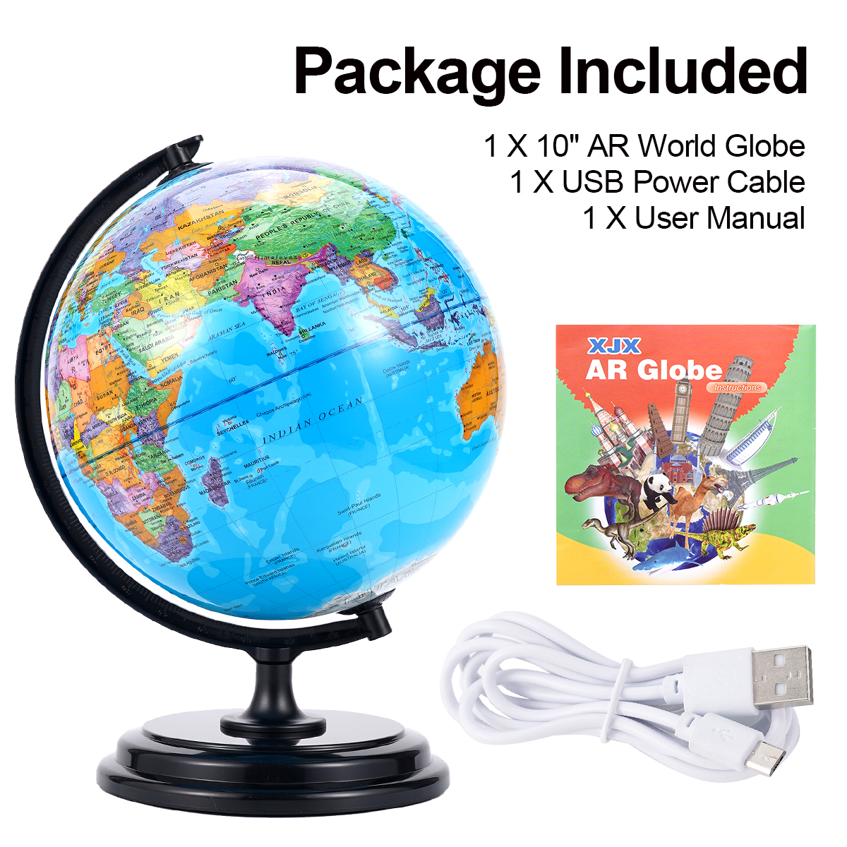3D AR Large World Globe on Stand Rotating World Map Illuminated Night Lamp Gift