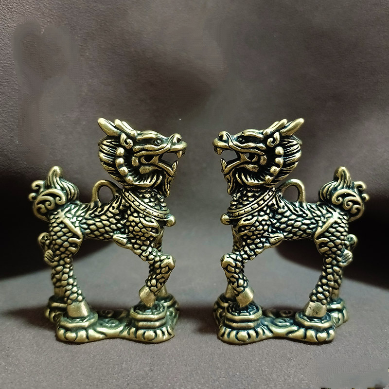Brass Eight Trigrams Kirin Ornaments Retro Literary and Playful Beast New - Picture 18 of 18