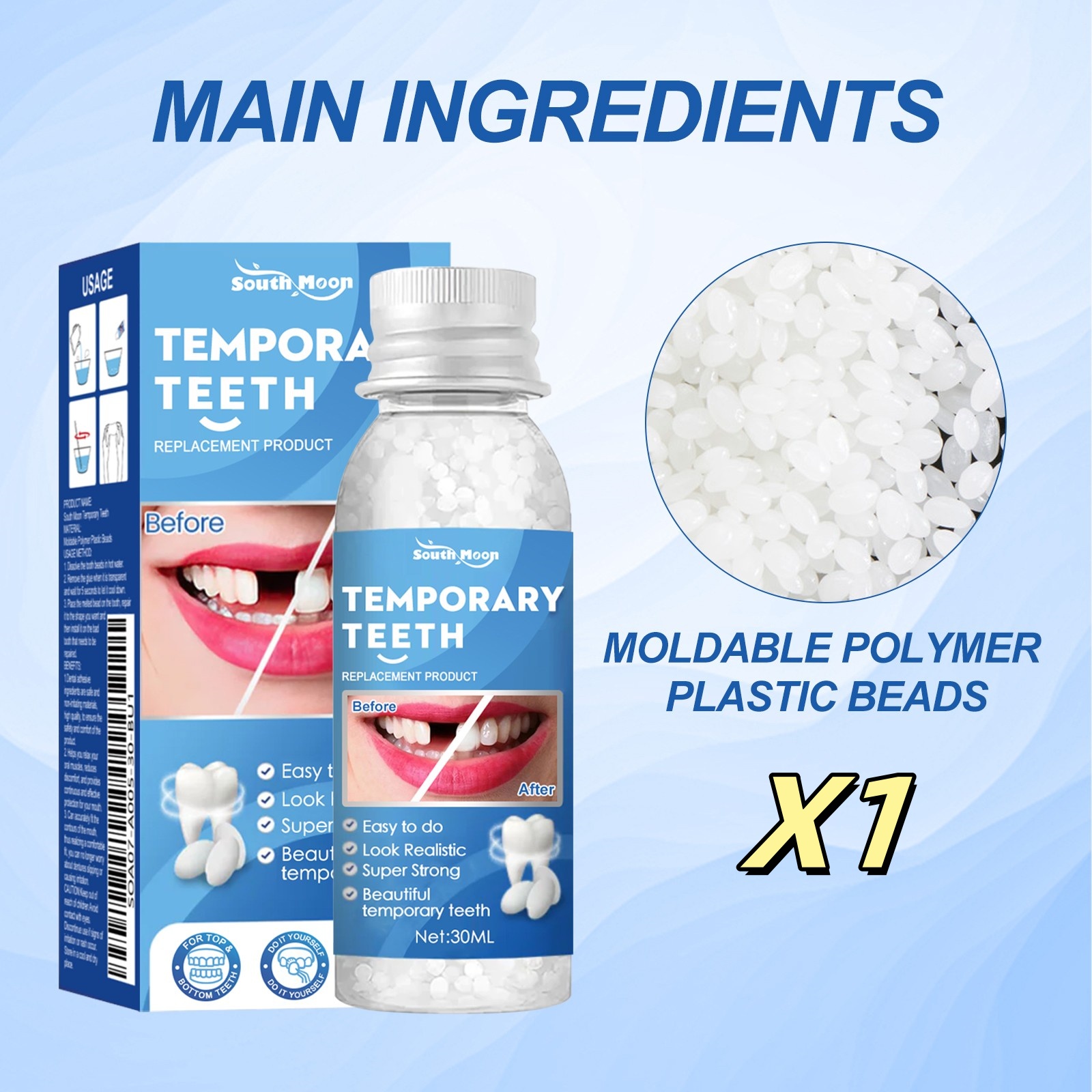 30ml Bead Teeth Tooth Solid Gel Replacement Moldable Thermal Fitting Bead Teeth