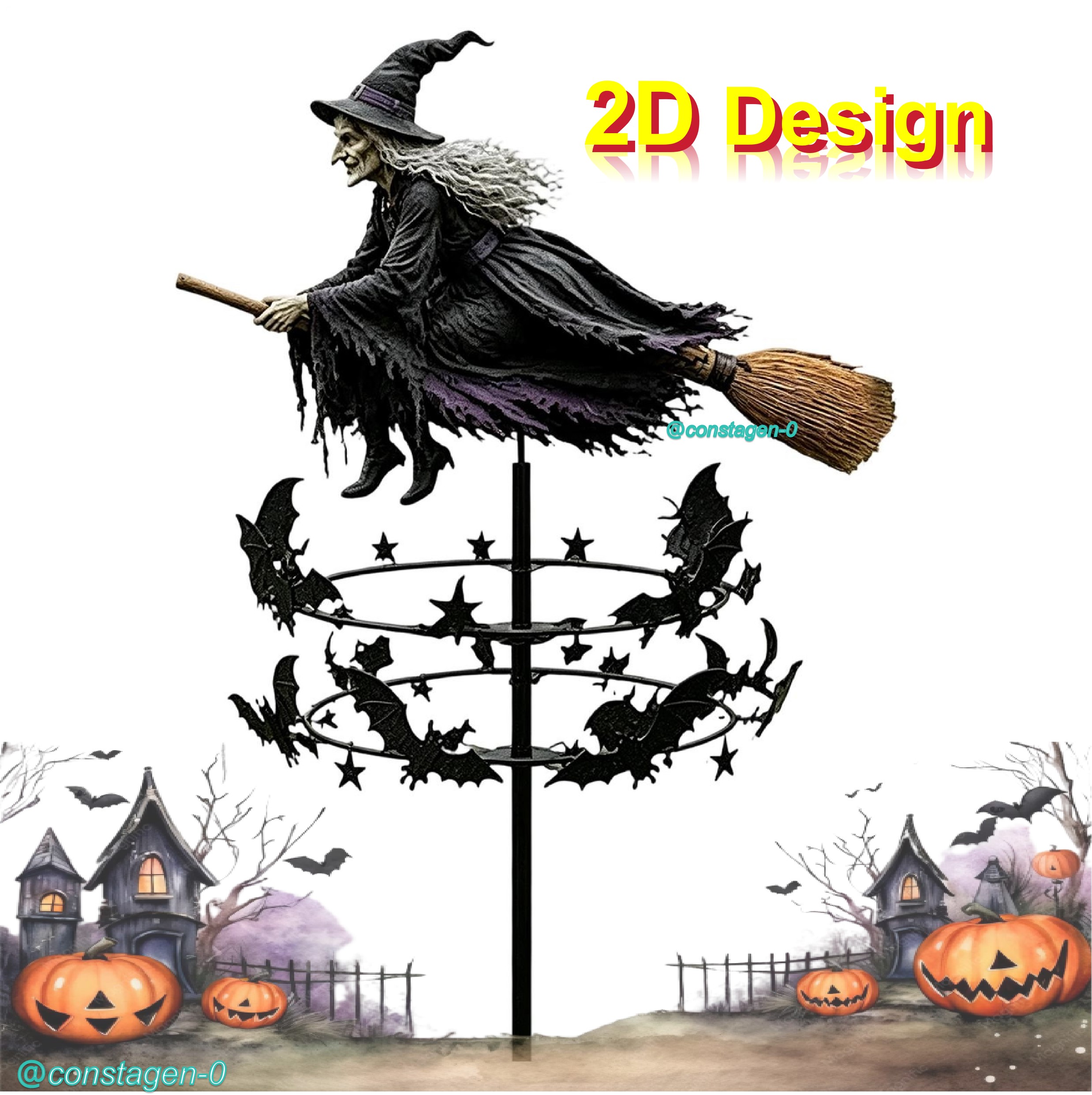 The Enchanted Witch Garden Wind Spinner, Metal Halloween Yard Art Outdoor Decor