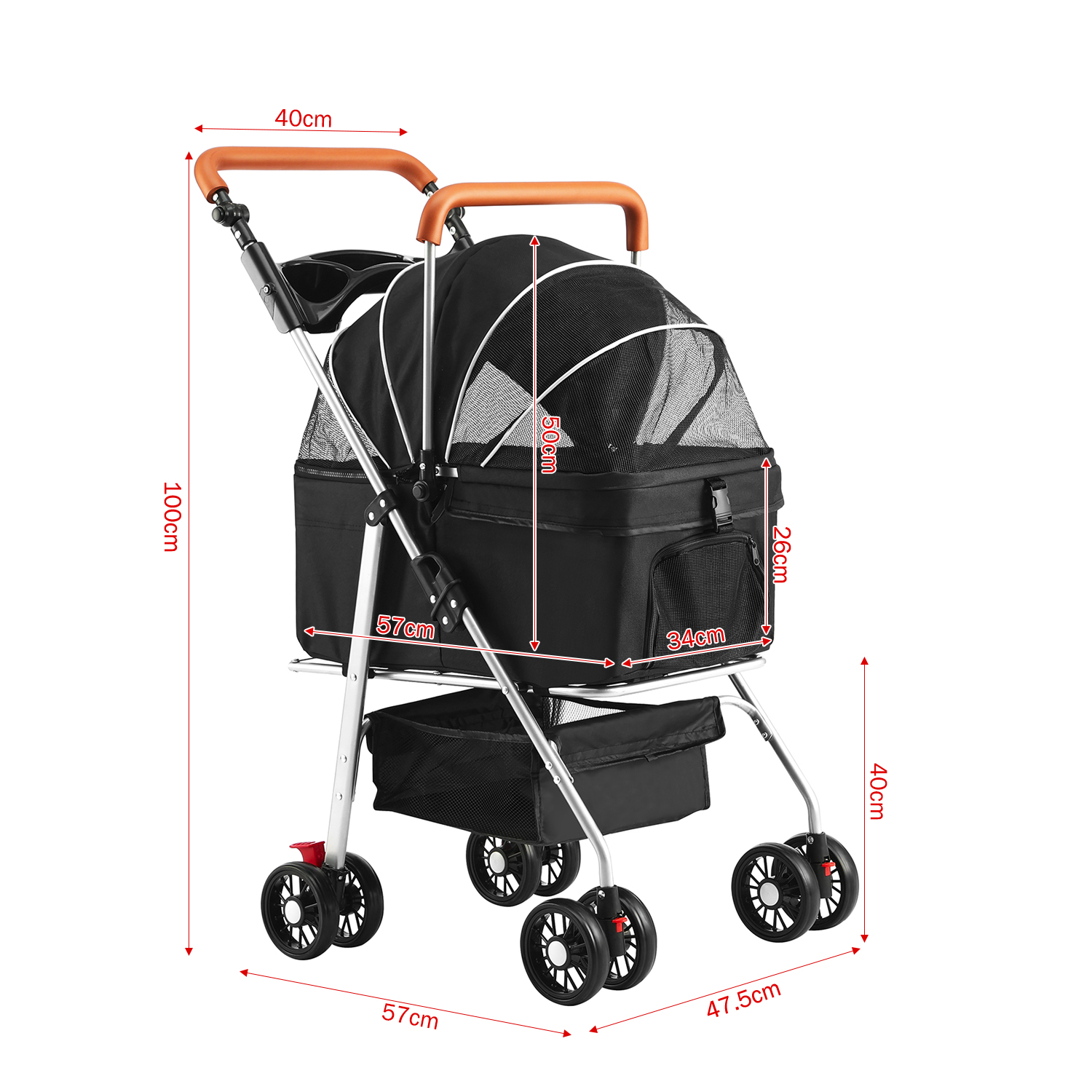 Hundewagen 3 in 1 Hundebuggy klappbar für Hunde & Katzen bis 15 kg Katzenbuggy - Bild 9 von 25