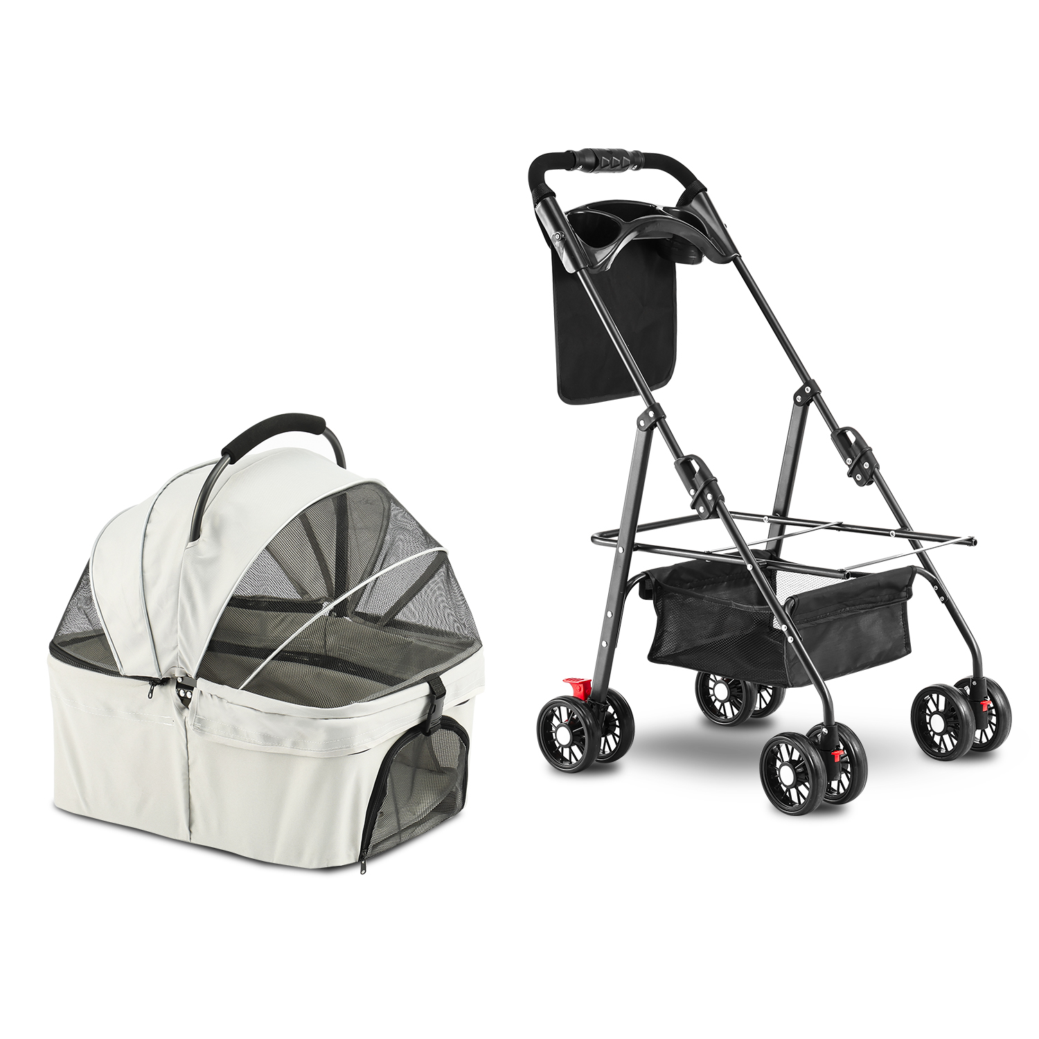 Hundewagen 3 in 1 Hundebuggy klappbar für Hunde & Katzen bis 15 kg Katzenbuggy - Bild 16 von 25