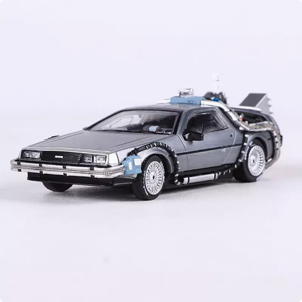 MJ 1: 64 Back to the Future Time Machine Delorian DMC-12 Simulation Alloy Car Mo - Picture 14 of 15