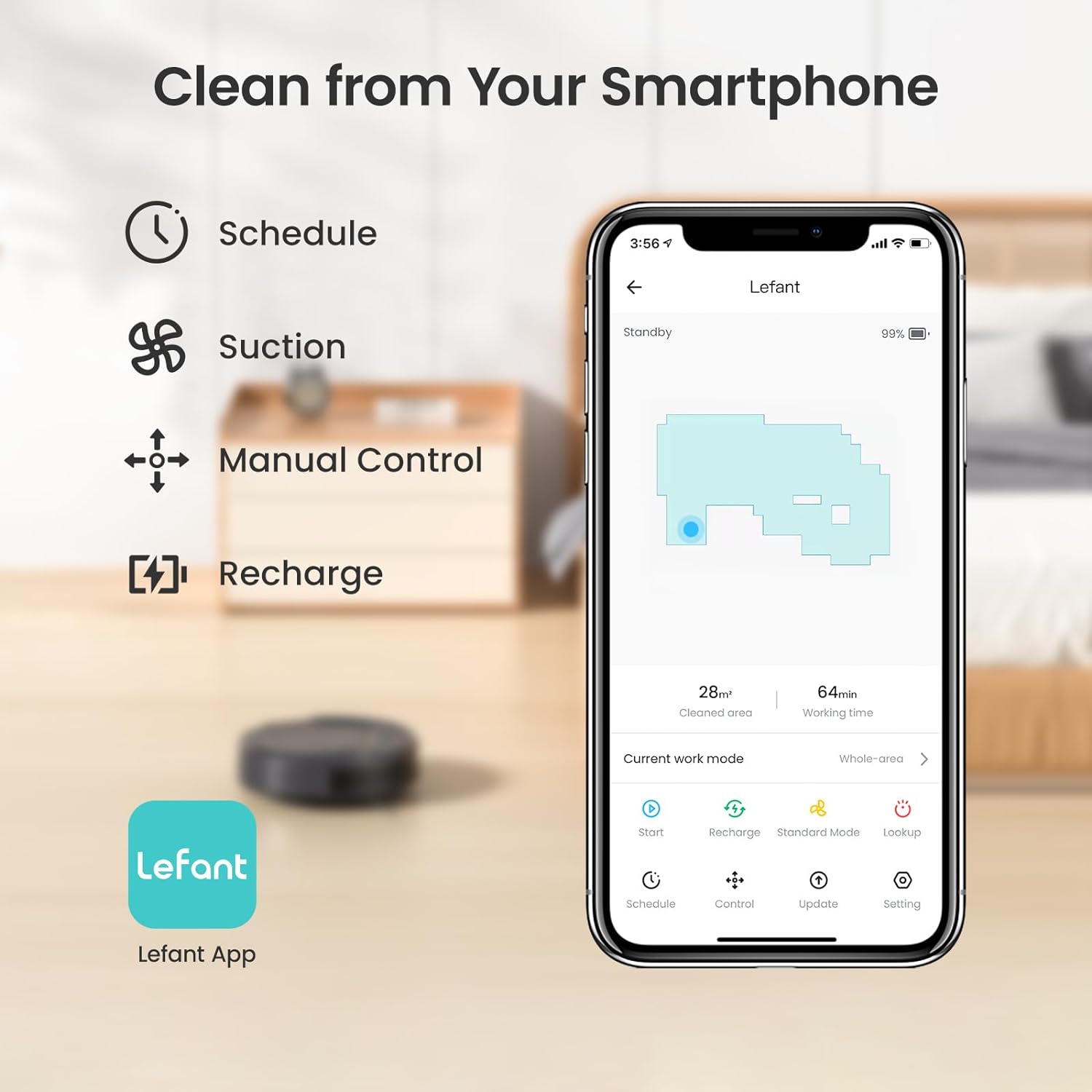 Lefant Robot Vacuum Cleaner Slim Self-Charging 2200Pa Wi-FiAppAlexa Control