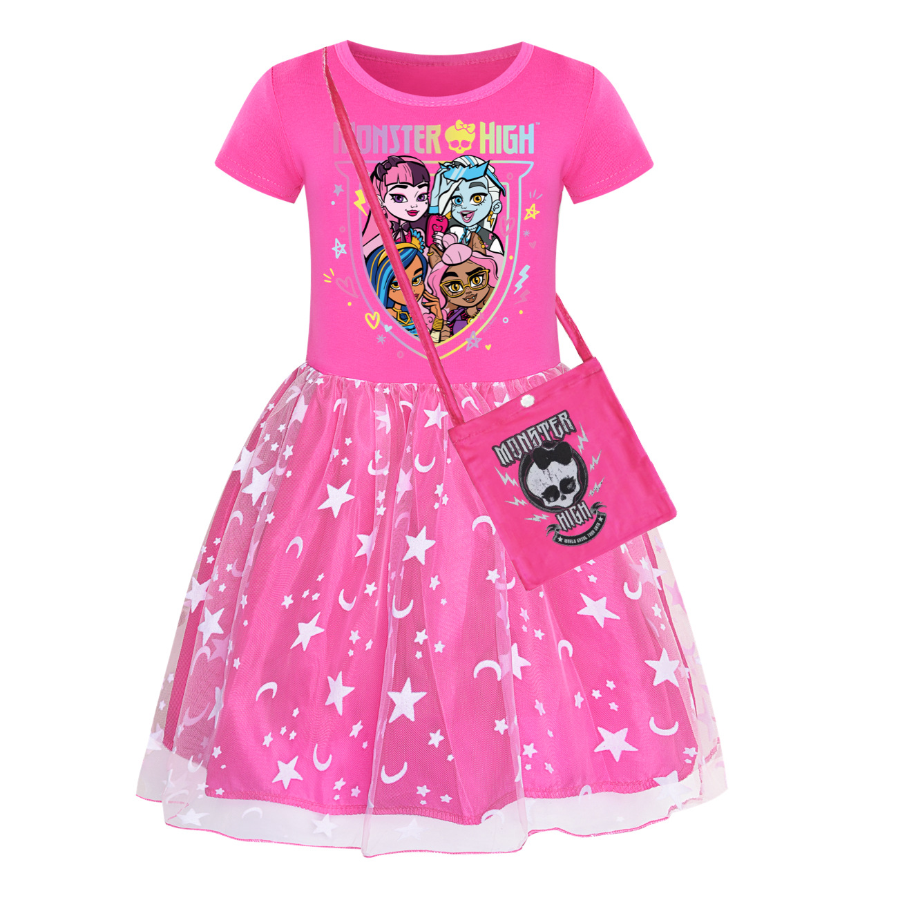 Kids Girls Monster High Dress Rainbow Dress Mesh Party Princess Tutu Skirt Gift - Picture 18 of 30