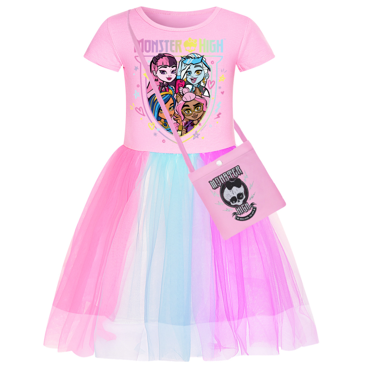 Kids Girls Monster High Dress Rainbow Dress Mesh Party Princess Tutu Skirt Gift - Picture 19 of 30