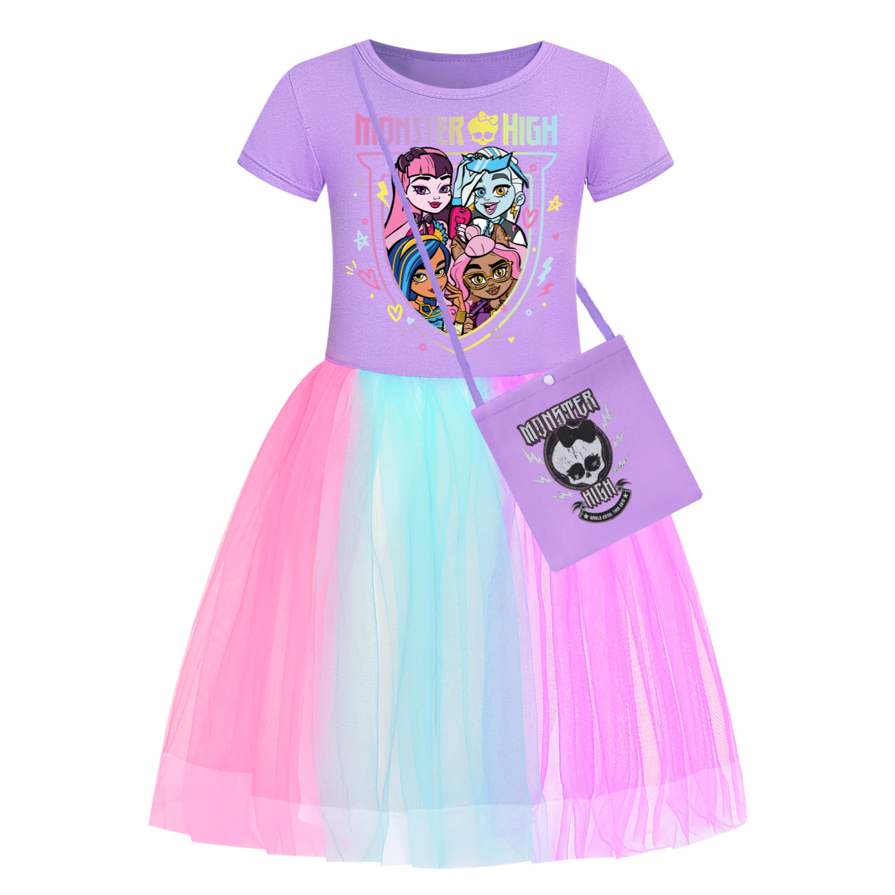 Kids Girls Monster High Dress Rainbow Dress Mesh Party Princess Tutu Skirt Gift - Picture 20 of 30