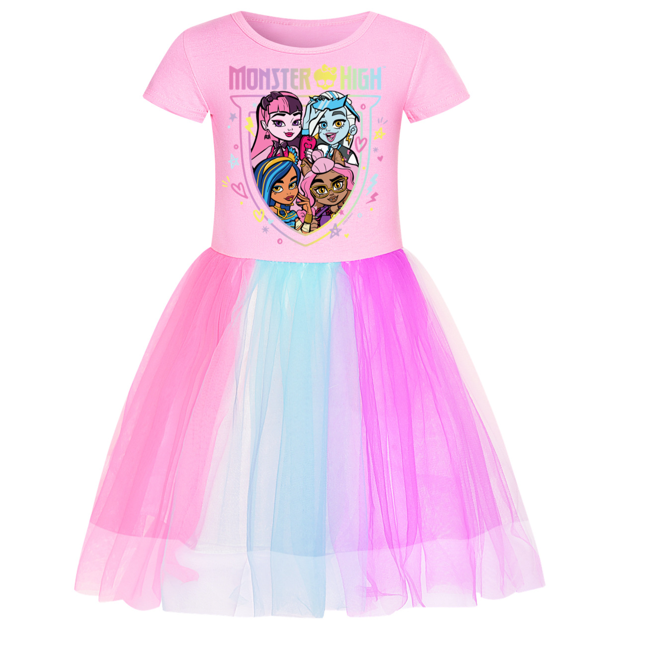 Kids Girls Monster High Dress Rainbow Dress Mesh Party Princess Tutu Skirt Gift - Picture 25 of 30