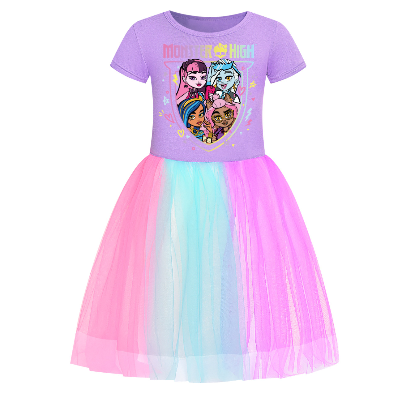 Kids Girls Monster High Dress Rainbow Dress Mesh Party Princess Tutu Skirt Gift - Picture 26 of 30