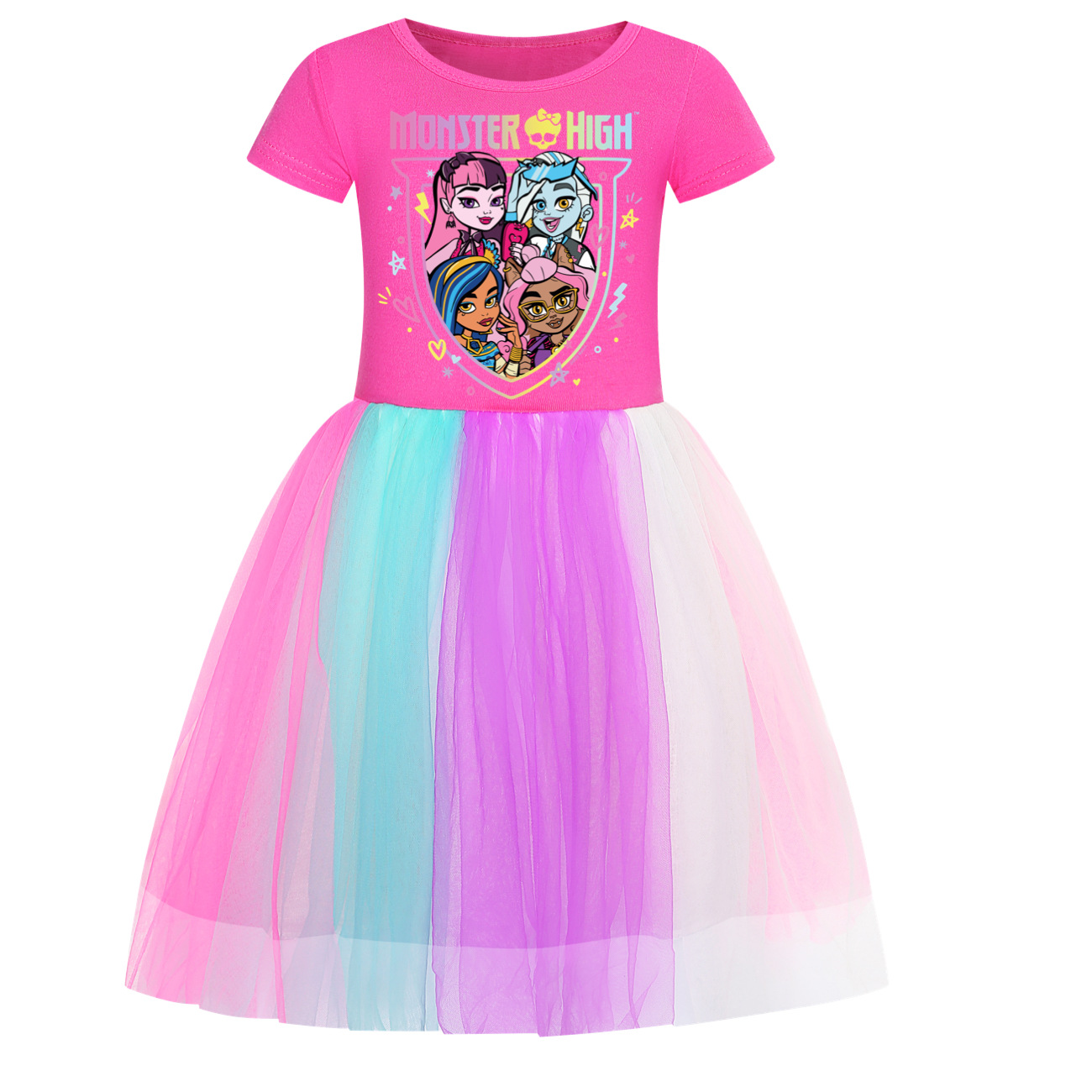 Kids Girls Monster High Dress Rainbow Dress Mesh Party Princess Tutu Skirt Gift - Picture 27 of 30