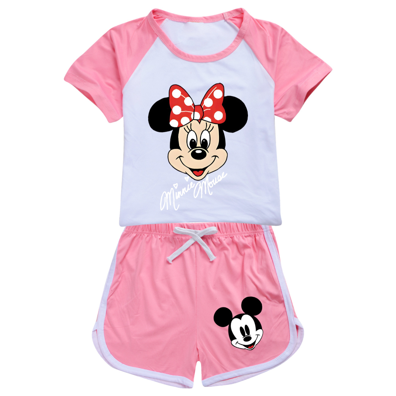 Kids Girls Mickey Minie Mouse Casual T-shirt Tracksuit Top+Short Outfits Pyjamas