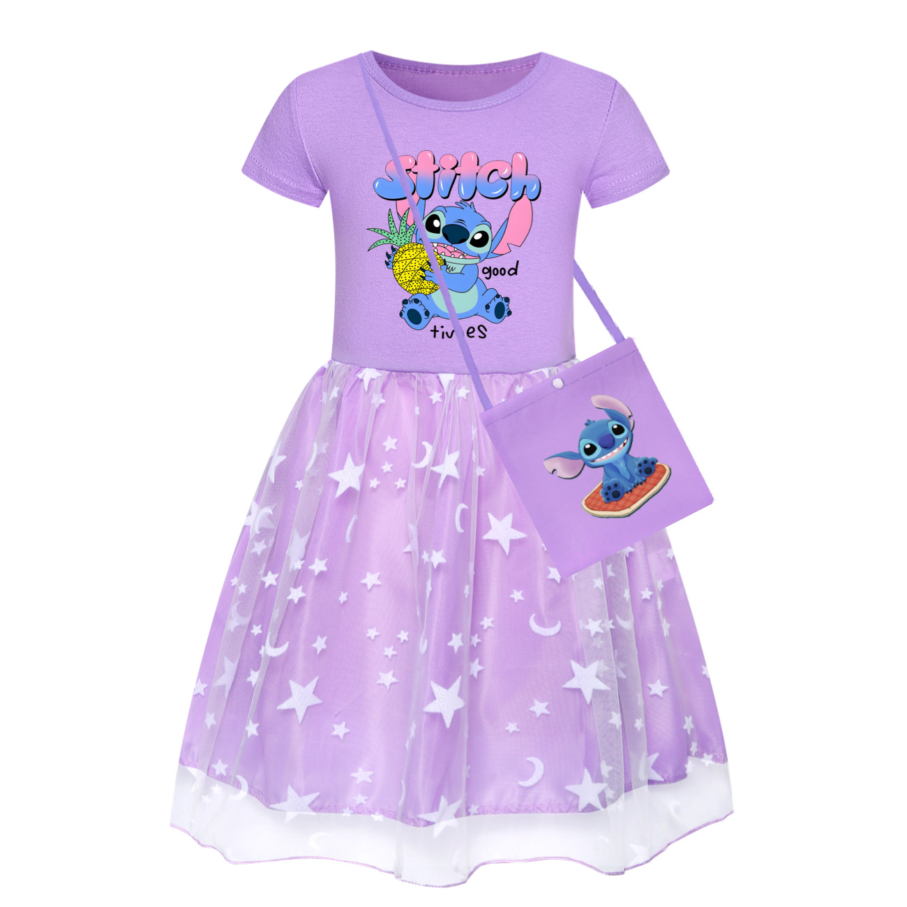 Kids Girls Lilo & Stitch Dress Rainbow Mesh Party Princess Tutu Skirt Gifts - Picture 17 of 30