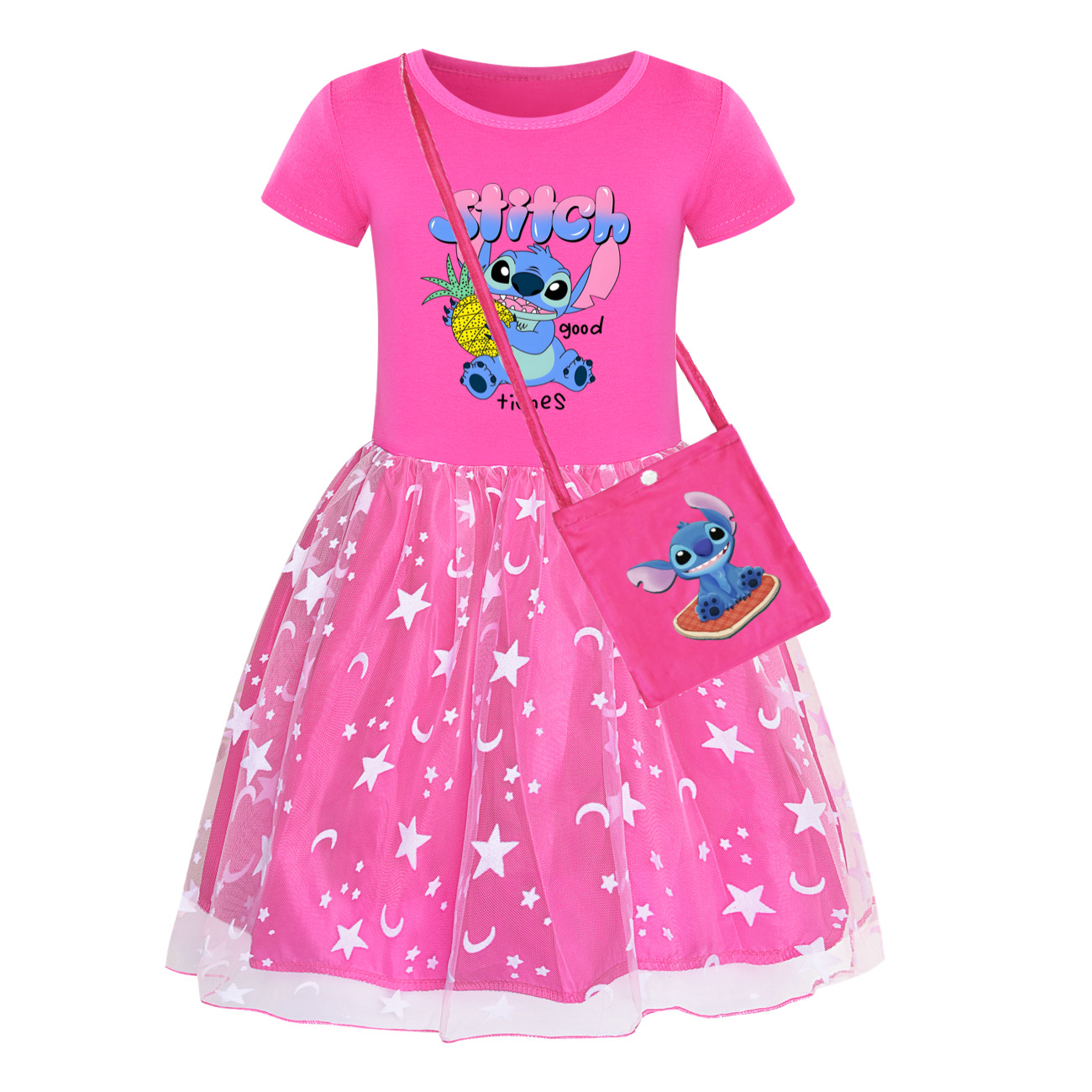 Kids Girls Lilo & Stitch Dress Rainbow Mesh Party Princess Tutu Skirt Gifts - Picture 18 of 30