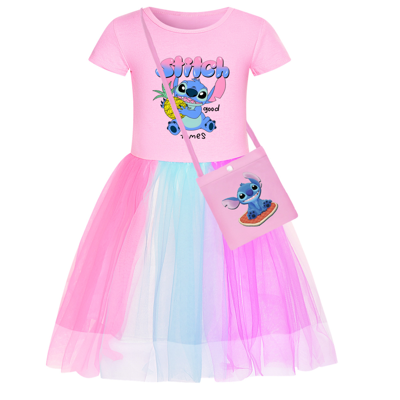 Kids Girls Lilo & Stitch Dress Rainbow Mesh Party Princess Tutu Skirt Gifts - Picture 19 of 30