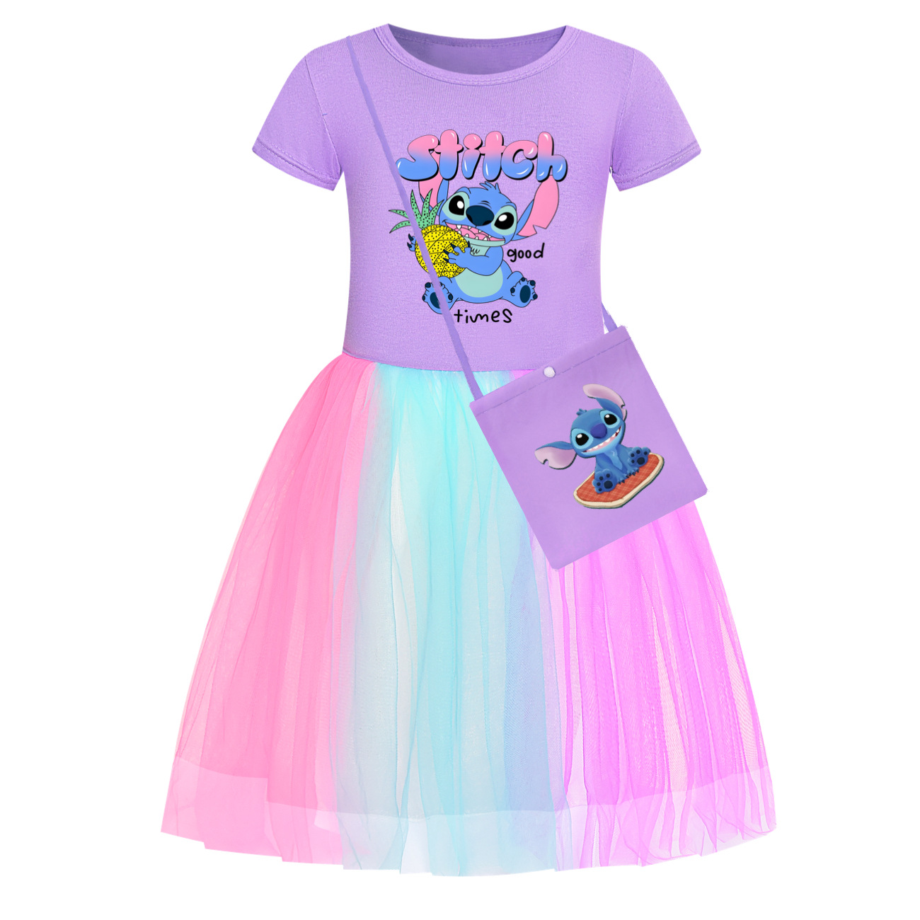 Kids Girls Lilo & Stitch Dress Rainbow Mesh Party Princess Tutu Skirt Gifts - Picture 20 of 30