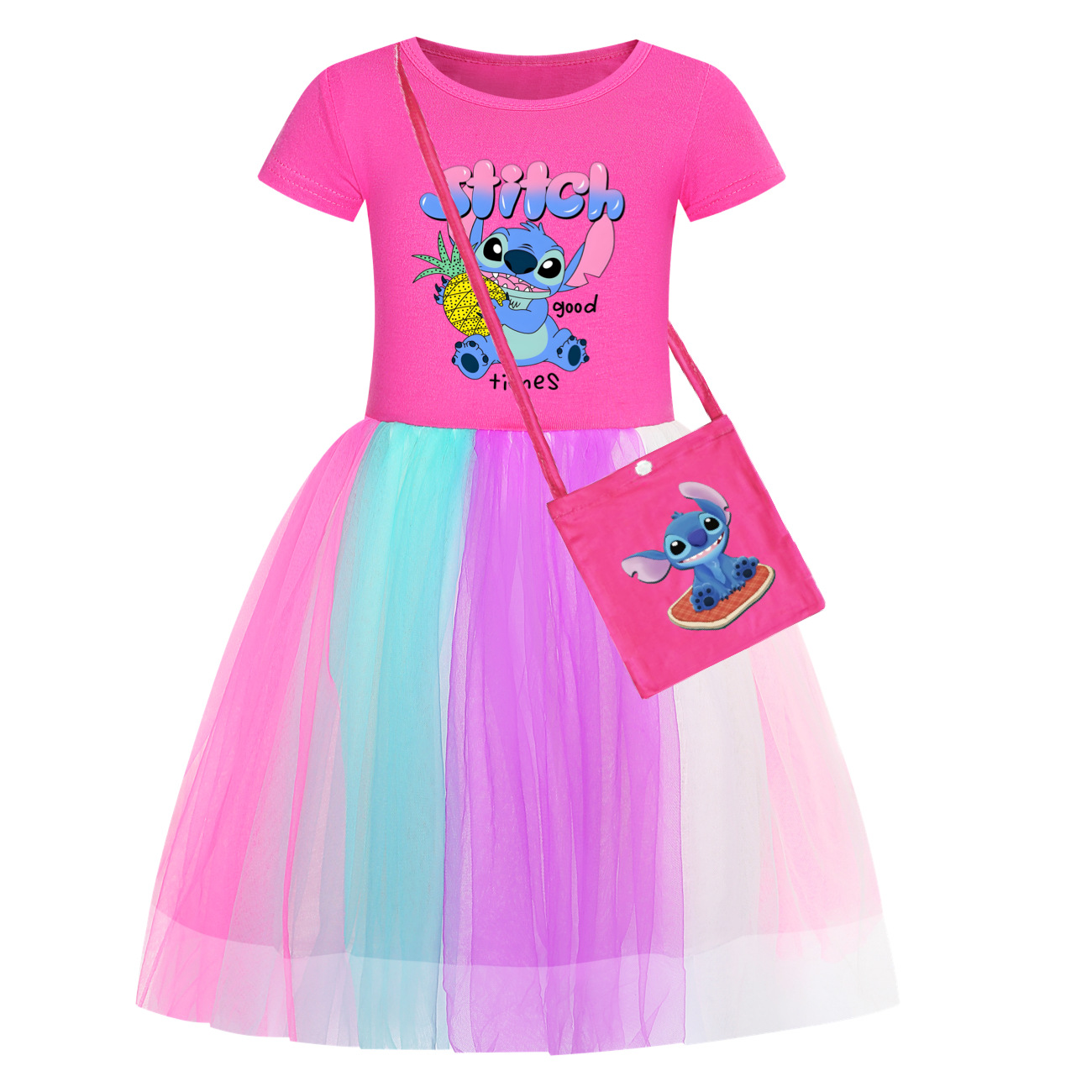 Kids Girls Lilo & Stitch Dress Rainbow Mesh Party Princess Tutu Skirt Gifts - Picture 21 of 30