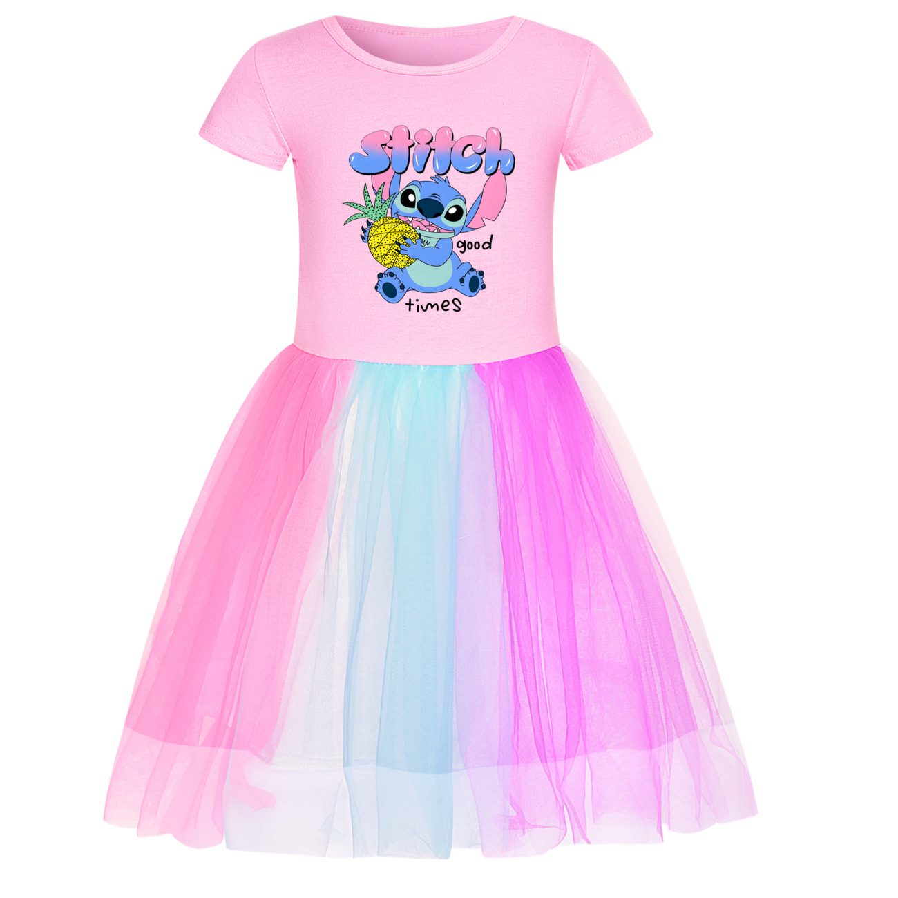 Kids Girls Lilo & Stitch Dress Rainbow Mesh Party Princess Tutu Skirt Gifts - Picture 25 of 30