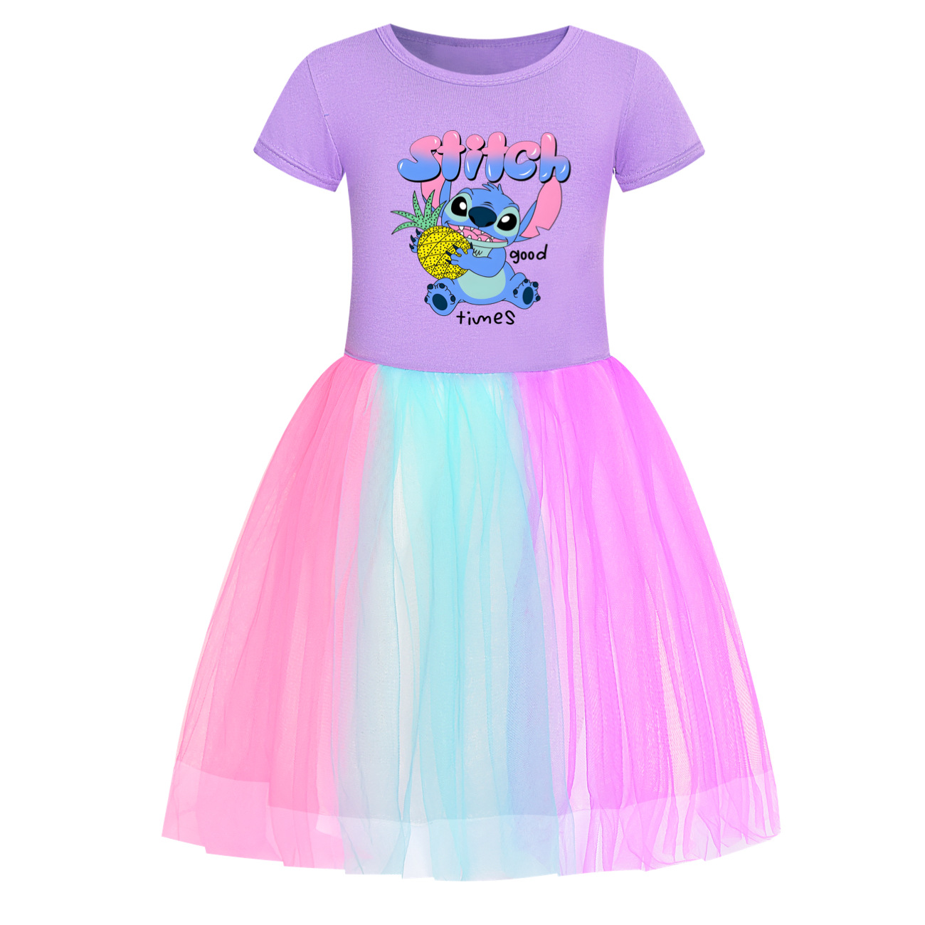 Kids Girls Lilo & Stitch Dress Rainbow Mesh Party Princess Tutu Skirt Gifts - Picture 26 of 30
