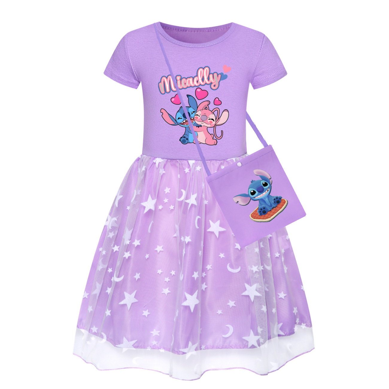 Girls Lilo Stitch Dress Rainbow Mesh Party Princess with Bag Tutu Skirt Gifts - Picture 17 of 30