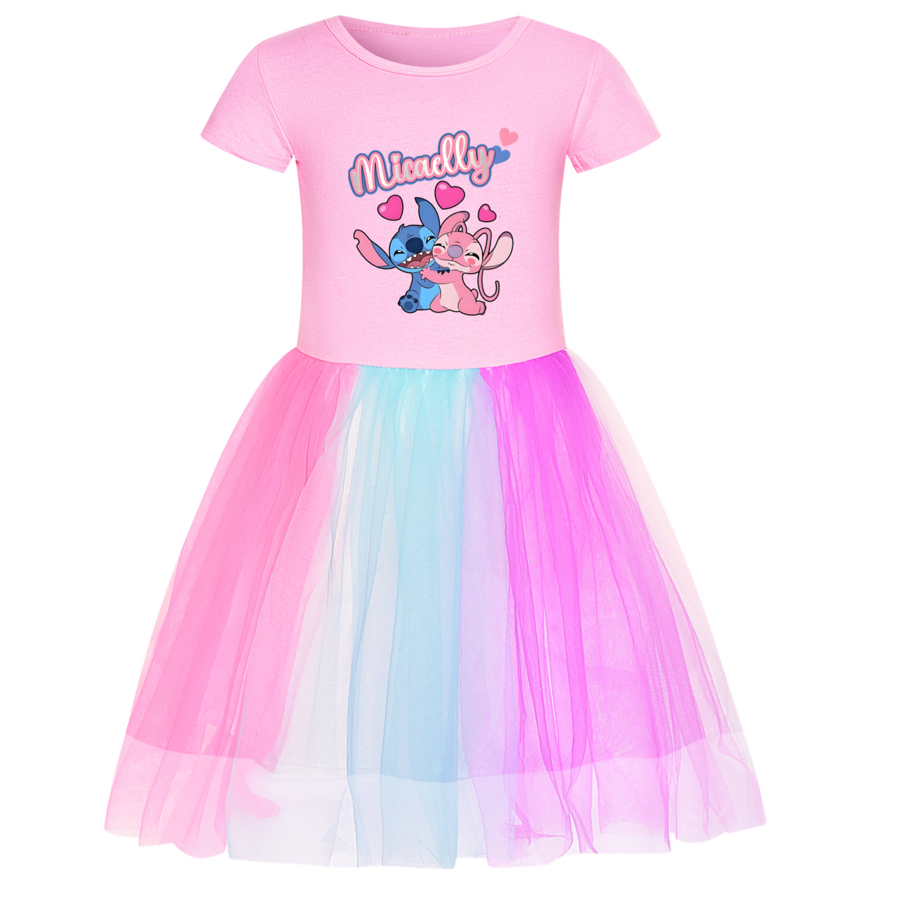 Girls Lilo Stitch Dress Rainbow Mesh Party Princess with Bag Tutu Skirt Gifts - Picture 25 of 30
