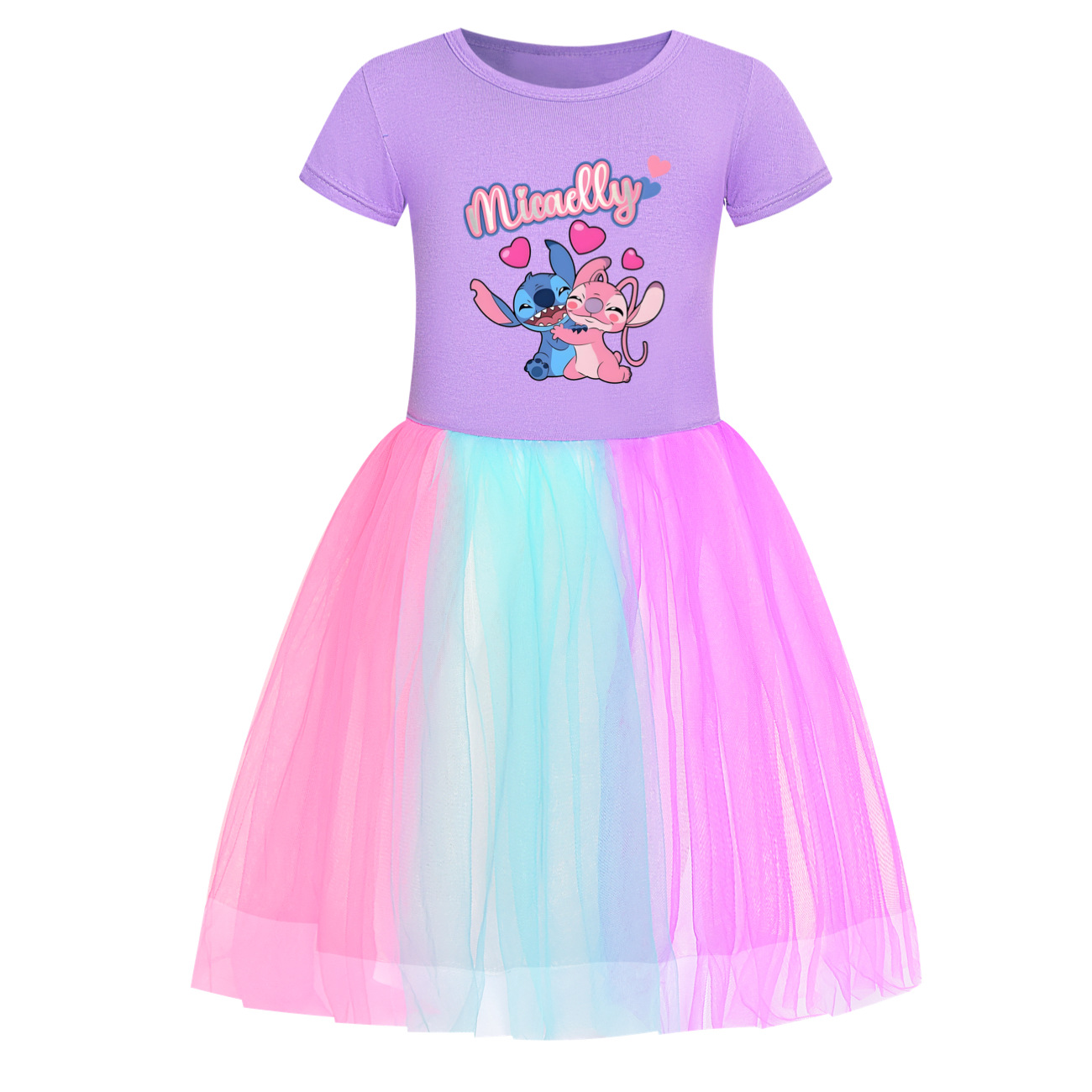 Girls Lilo Stitch Dress Rainbow Mesh Party Princess with Bag Tutu Skirt Gifts - Picture 26 of 30