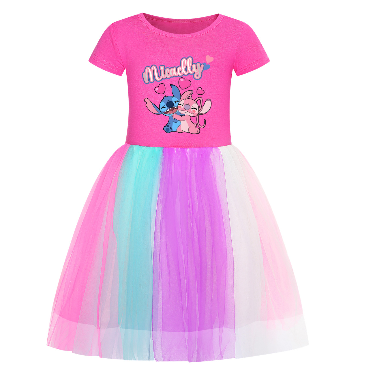 Girls Lilo Stitch Dress Rainbow Mesh Party Princess with Bag Tutu Skirt Gifts - Picture 27 of 30