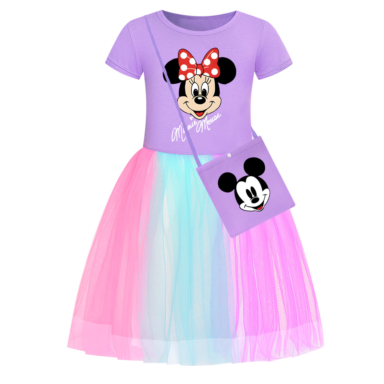 Girls Disney Mickey Minnie Dress Rainbow Mesh Party Princess Tutu Skirt Gifts