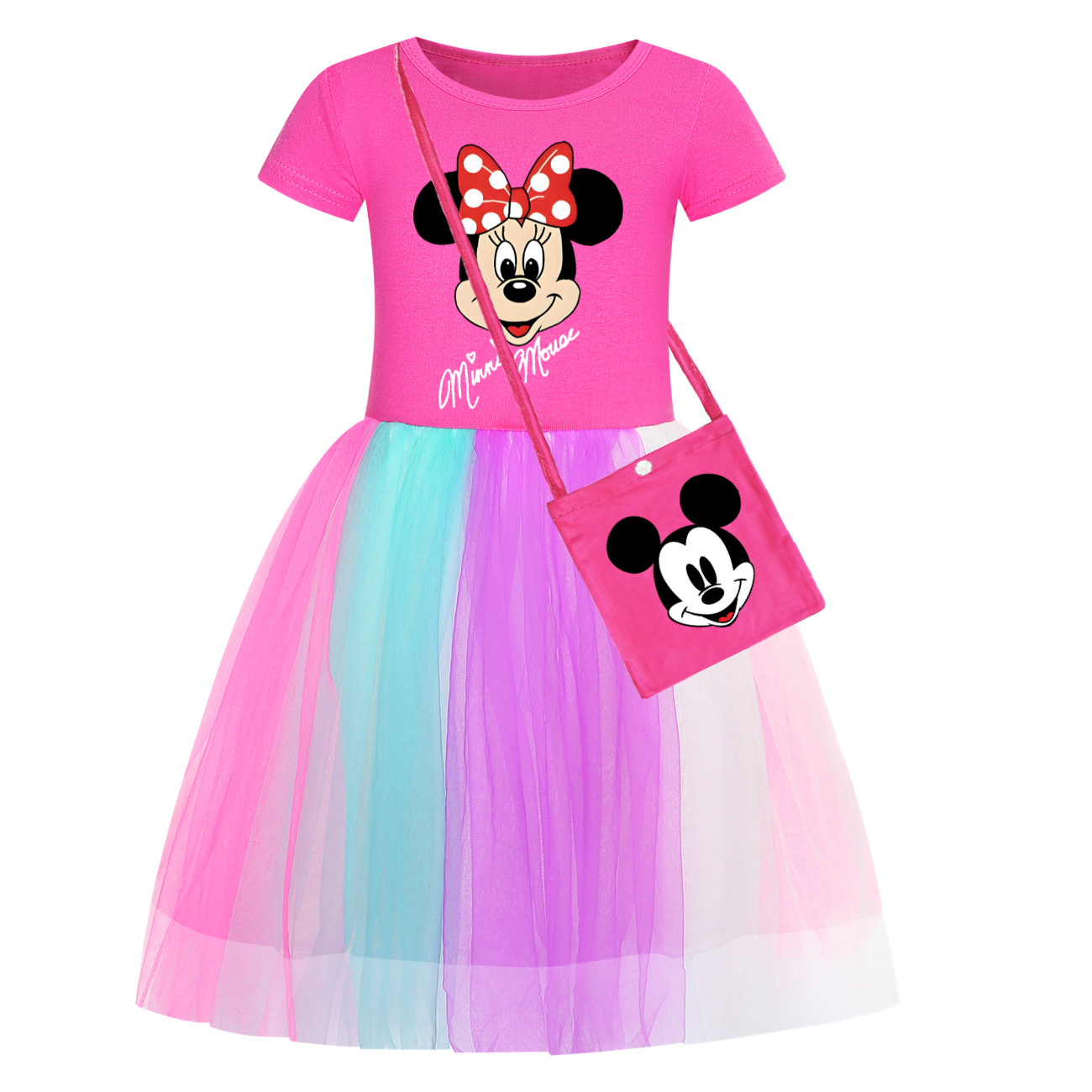 Girls Disney Mickey Minnie Dress Rainbow Mesh Party Princess Tutu Skirt Gifts - Picture 21 of 30