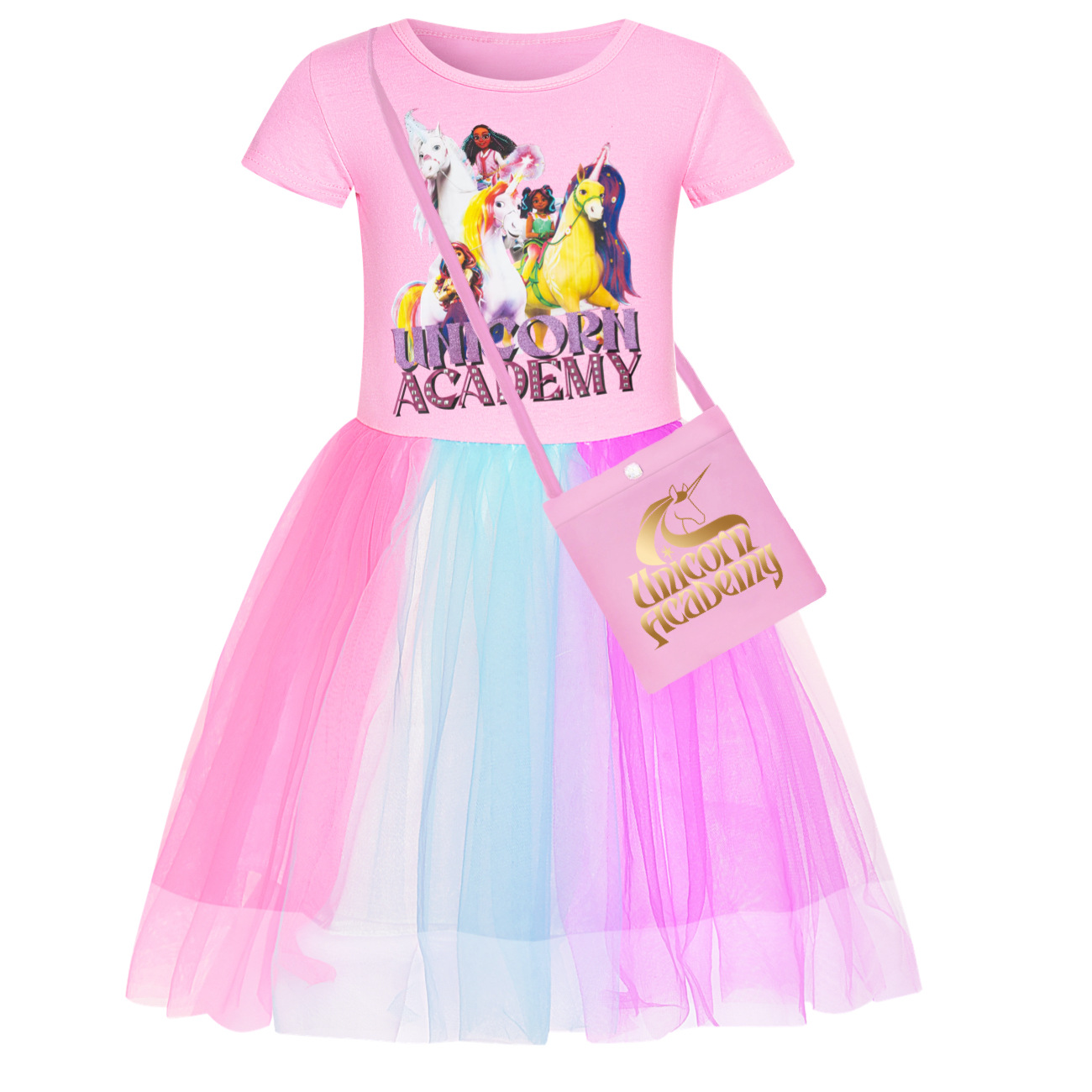Girls Unicorn Acedemy Rainbow Dress Skirt Birthday Party Princess Dress Age 2-9Y - Picture 13 of 24