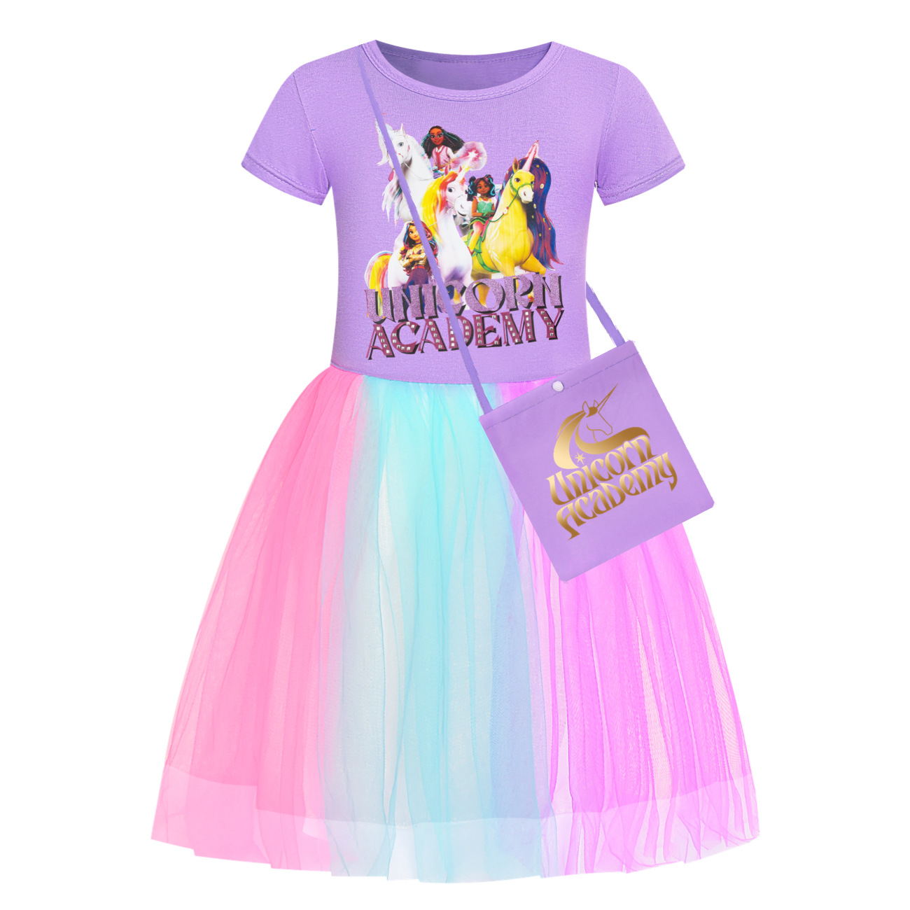 Girls Unicorn Acedemy Rainbow Dress Skirt Birthday Party Princess Dress Age 2-9Y - Picture 14 of 24