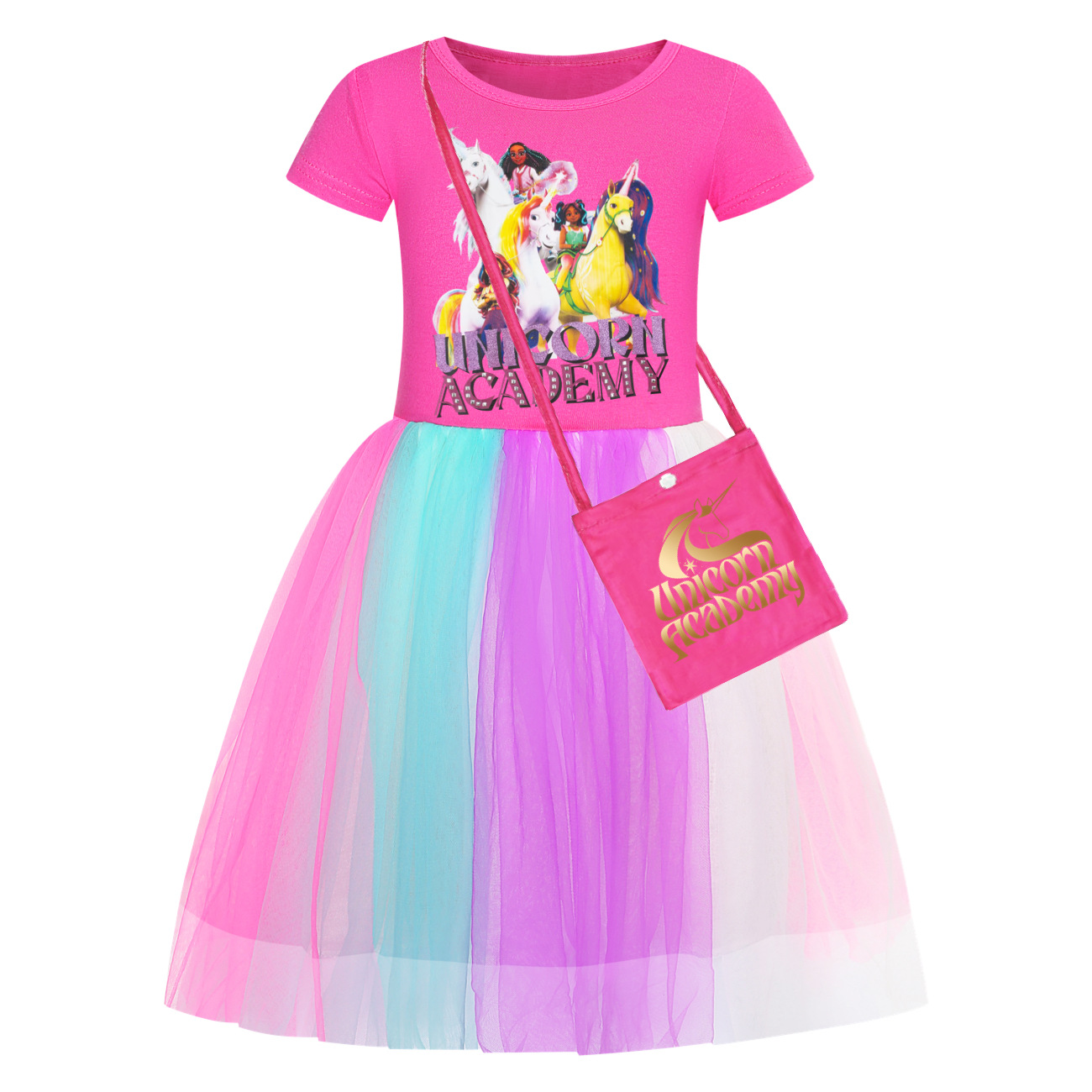 Girls Unicorn Acedemy Rainbow Dress Skirt Birthday Party Princess Dress Age 2-9Y - Picture 15 of 24