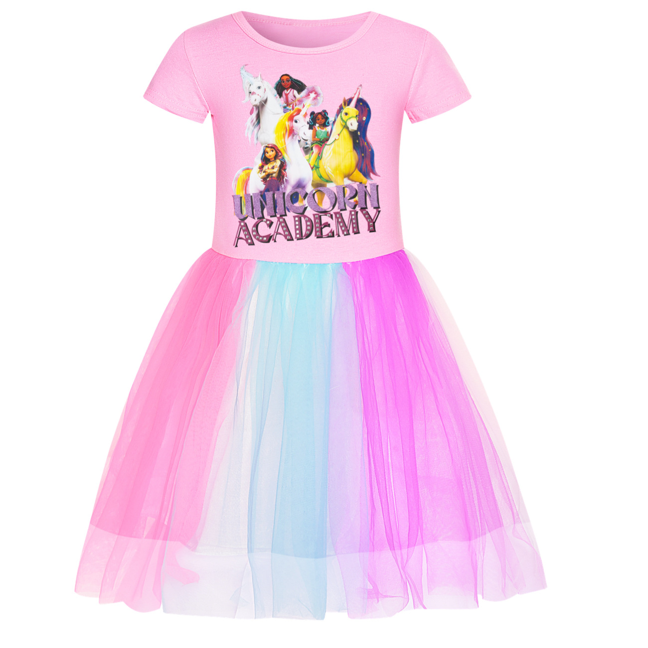 Girls Unicorn Acedemy Rainbow Dress Skirt Birthday Party Princess Dress Age 2-9Y - Picture 19 of 24