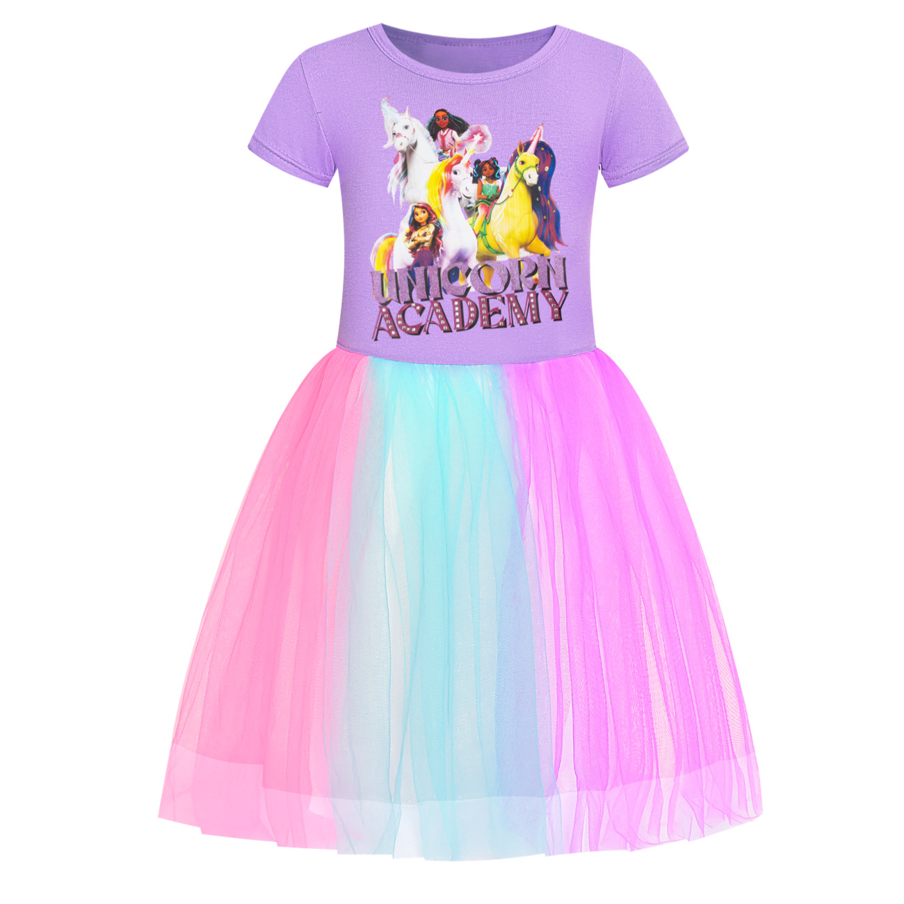 Girls Unicorn Acedemy Rainbow Dress Skirt Birthday Party Princess Dress Age 2-9Y - Picture 20 of 24