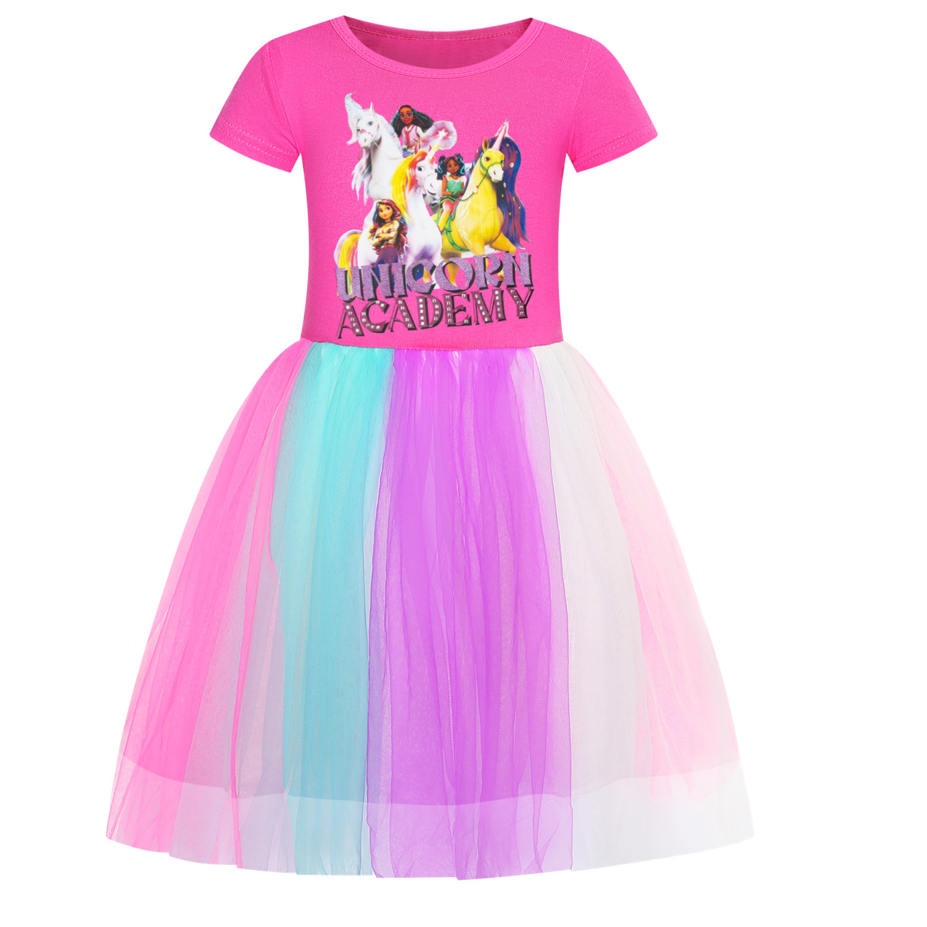 Girls Unicorn Acedemy Rainbow Dress Skirt Birthday Party Princess Dress Age 2-9Y - Picture 21 of 24