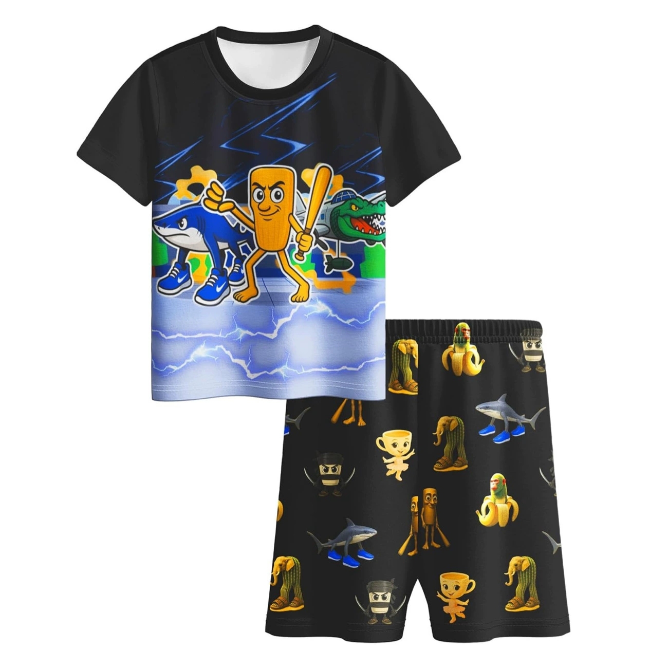 Boy Tung Tung Tung Sahur Tracksuits Set Tralalero Tralala T-shirt+Shorts Outfits - Picture 10 of 15