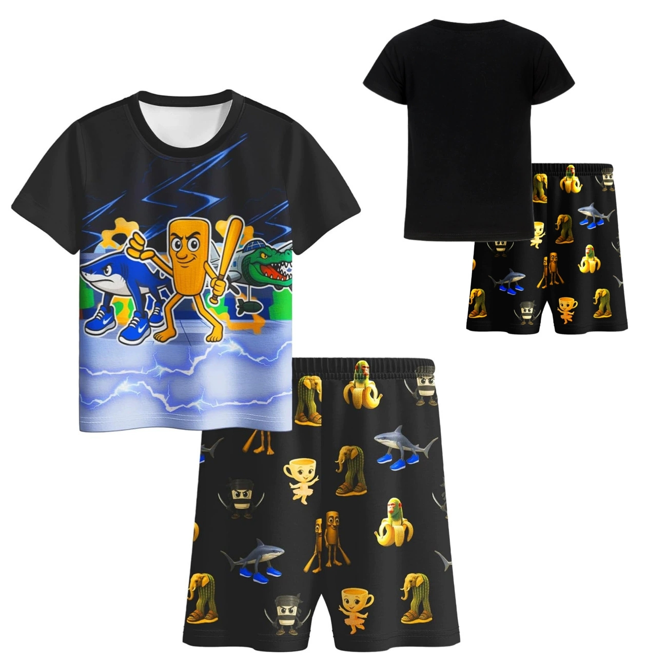 Boy Tung Tung Tung Sahur Tracksuits Set Tralalero Tralala T-shirt+Shorts Outfits - Picture 11 of 15