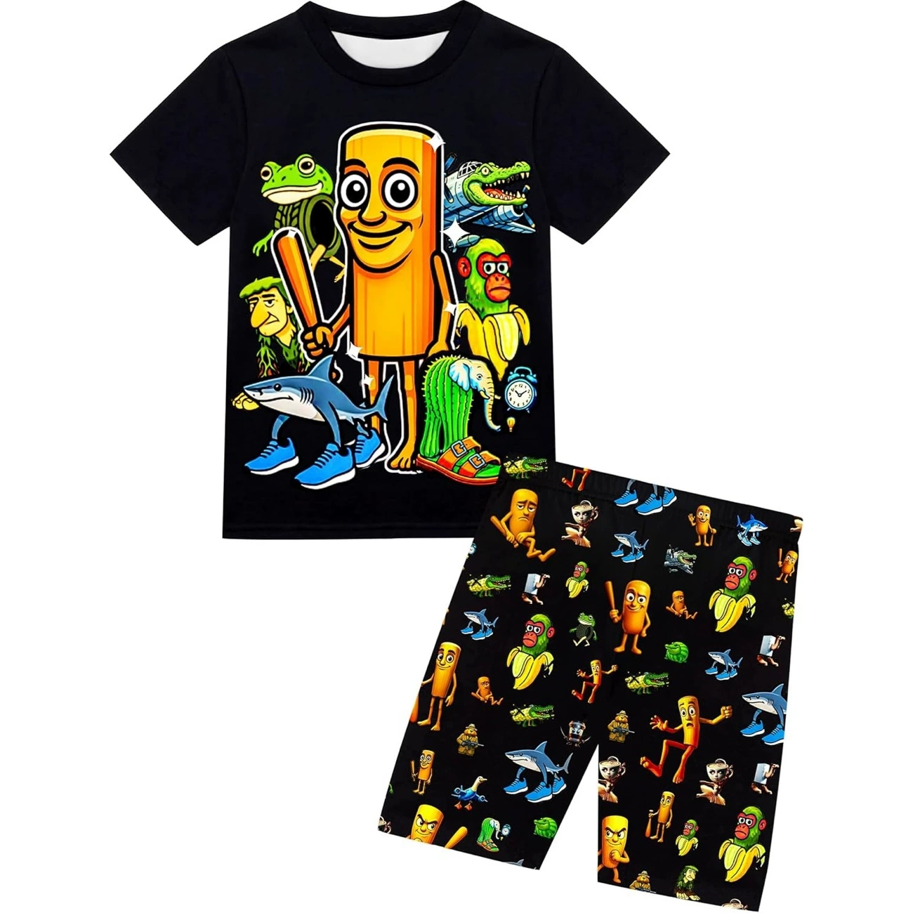 Boy Tung Tung Tung Sahur Tracksuits Set Tralalero Tralala T-shirt+Shorts Outfits - Picture 12 of 15