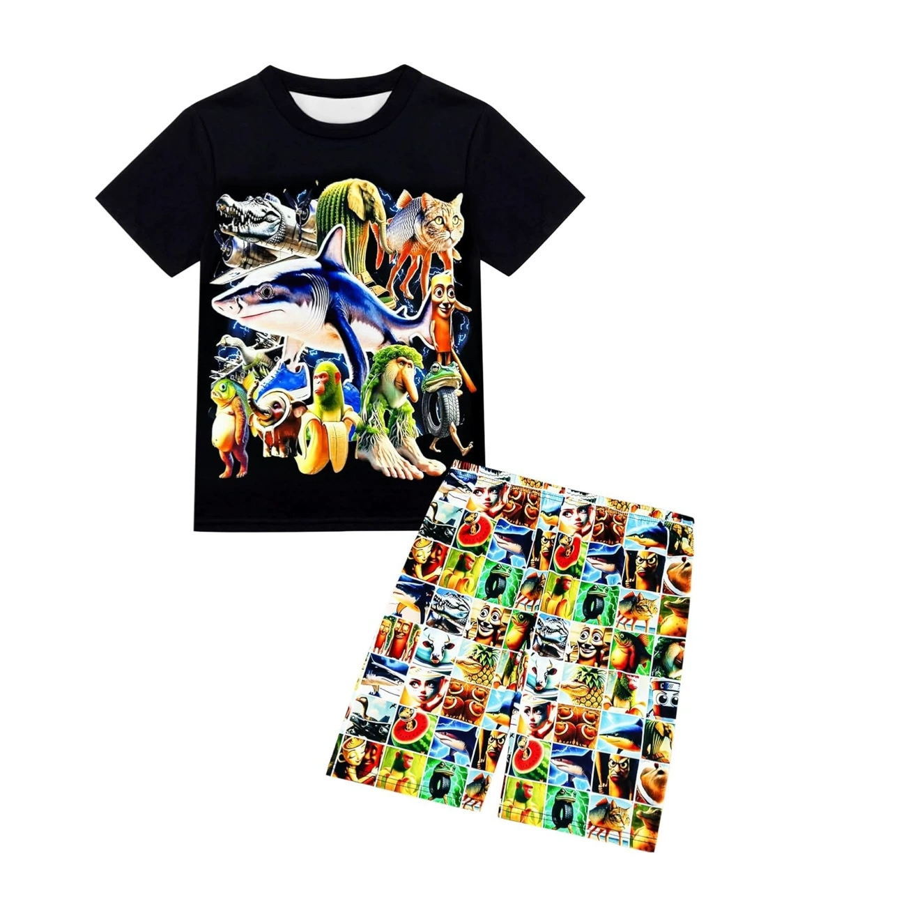 Boy Tung Tung Tung Sahur Tracksuits Set Tralalero Tralala T-shirt+Shorts Outfits - Picture 15 of 15