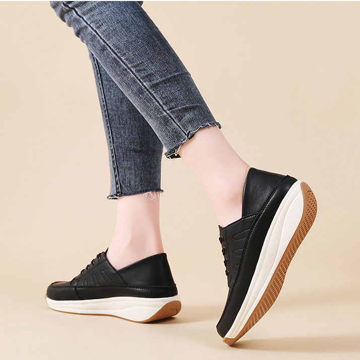 Ladies Trainer Loafers Shoes Wedge Heel Flat Platform Womens Casual Working shoe - Picture 15 of 24