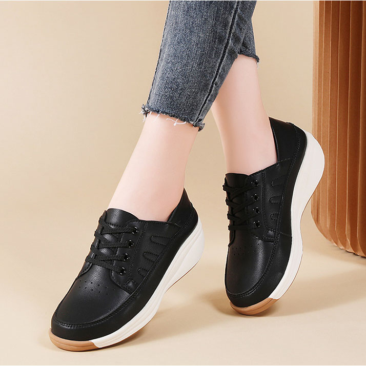 Ladies Trainer Loafers Shoes Wedge Heel Flat Platform Womens Casual Working shoe - Picture 12 of 24