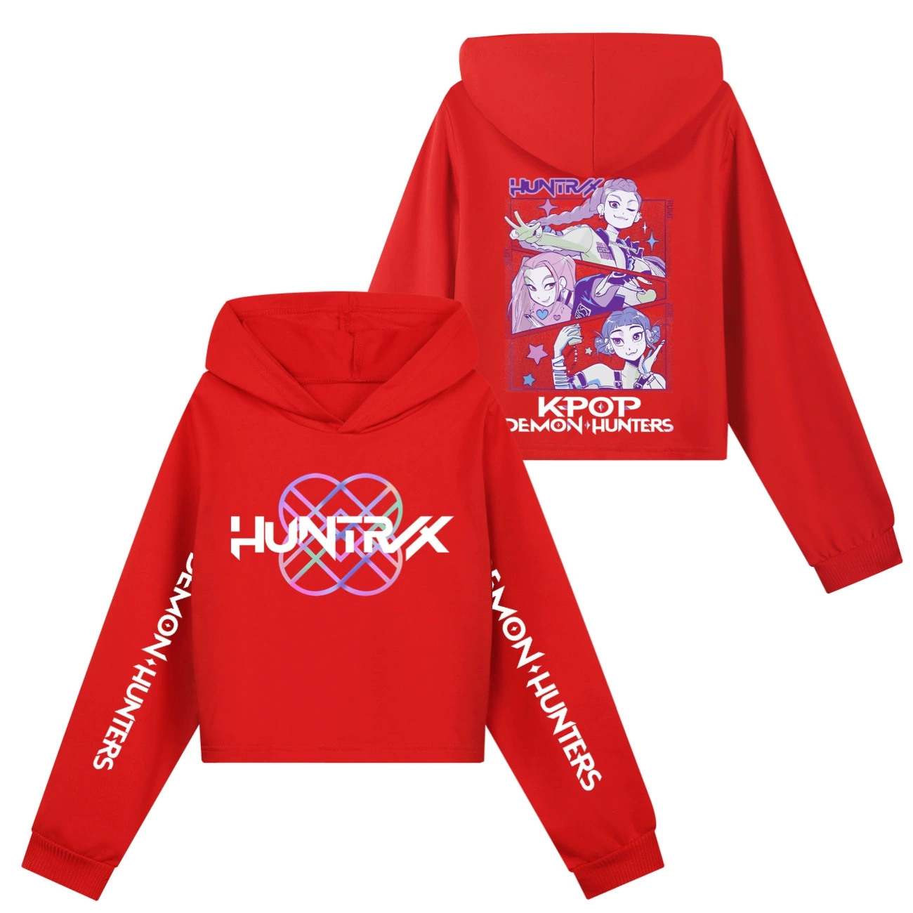 Girls KPOP Demon Hunters Hoodie HUNTRX Hoody Sweatshirt Pullover Jumper Crop Top