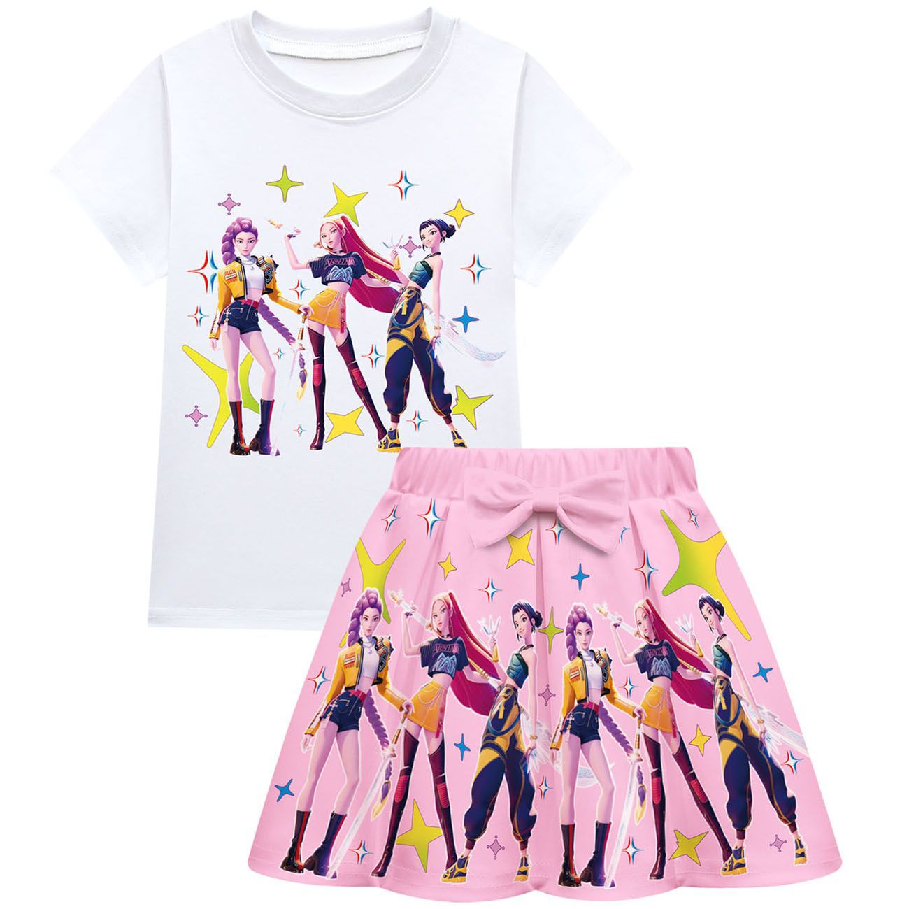 Kid Girls KPop Demon Hunters T Shirt Pleated Skirt Outfits Cosplay Costume Dress - Picture 11 of 31