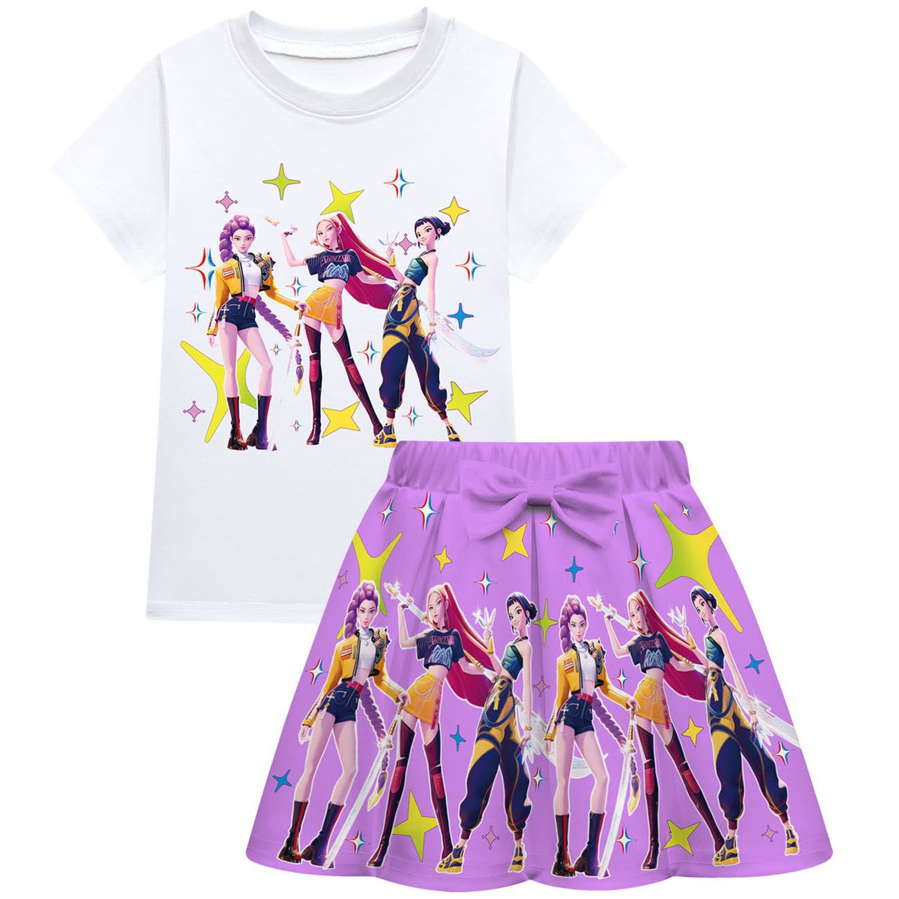 Kid Girls KPop Demon Hunters T Shirt Pleated Skirt Outfits Cosplay Costume Dress - Picture 14 of 31